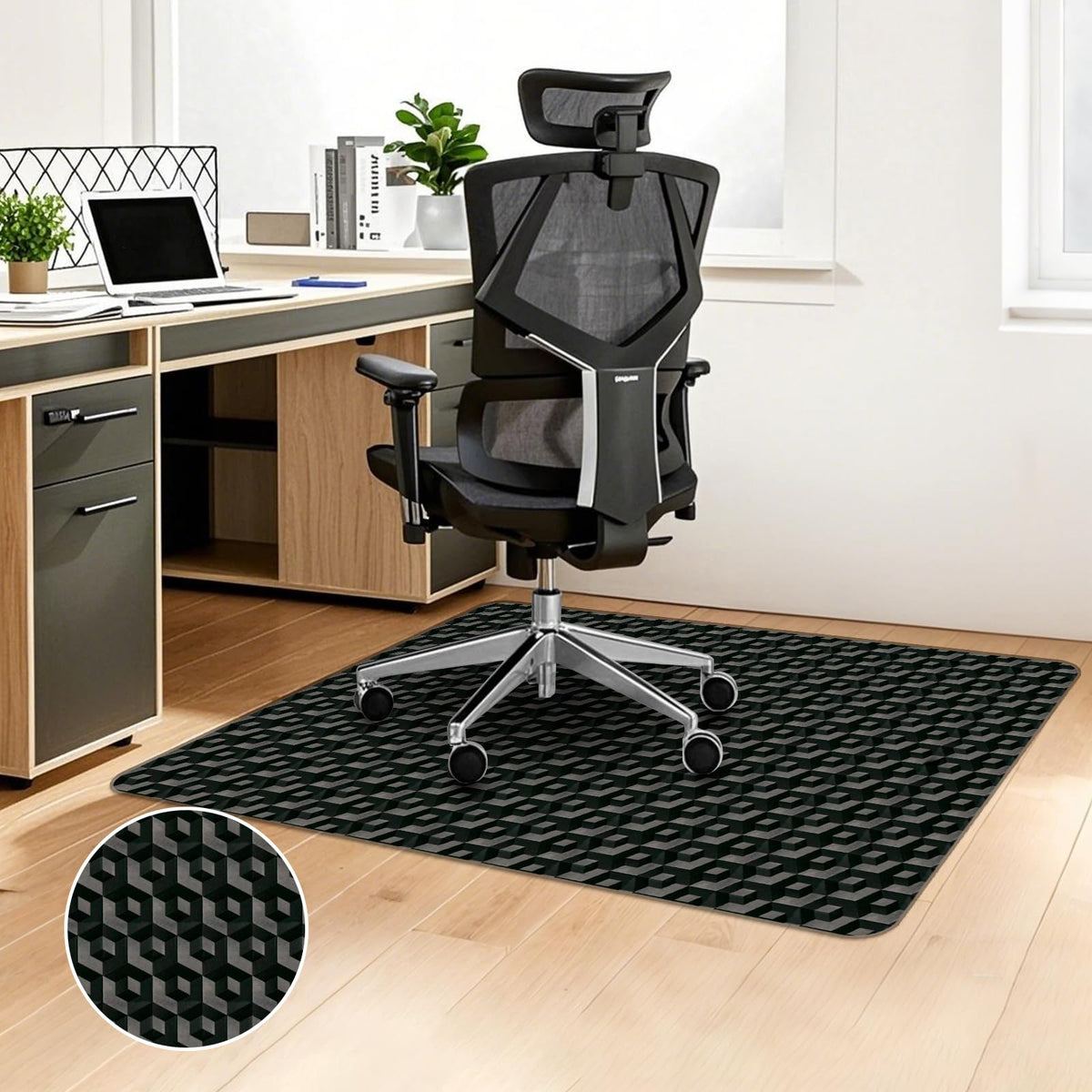 Office Chair Mat for Hardwood Floors, 48" x 36" Black 3D Pattern PVC Chair Mat, Heavy Duty Floor Protector for Rolling Chair, Easy Glide and Clean, Under Computer Desk Floor Mat for Home & Office Use