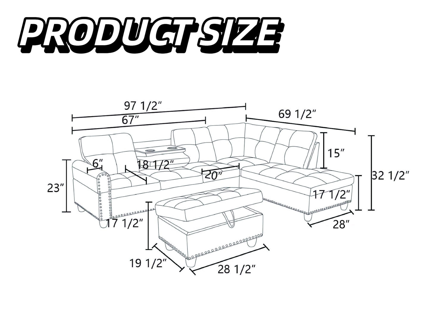 Trygoal L Shaped Couches for Living Room, Sectional Couch Living Room Furniture with Storage Ottoman, Modular Sectional Sofa with Movable Chaise for Apartment Office, White