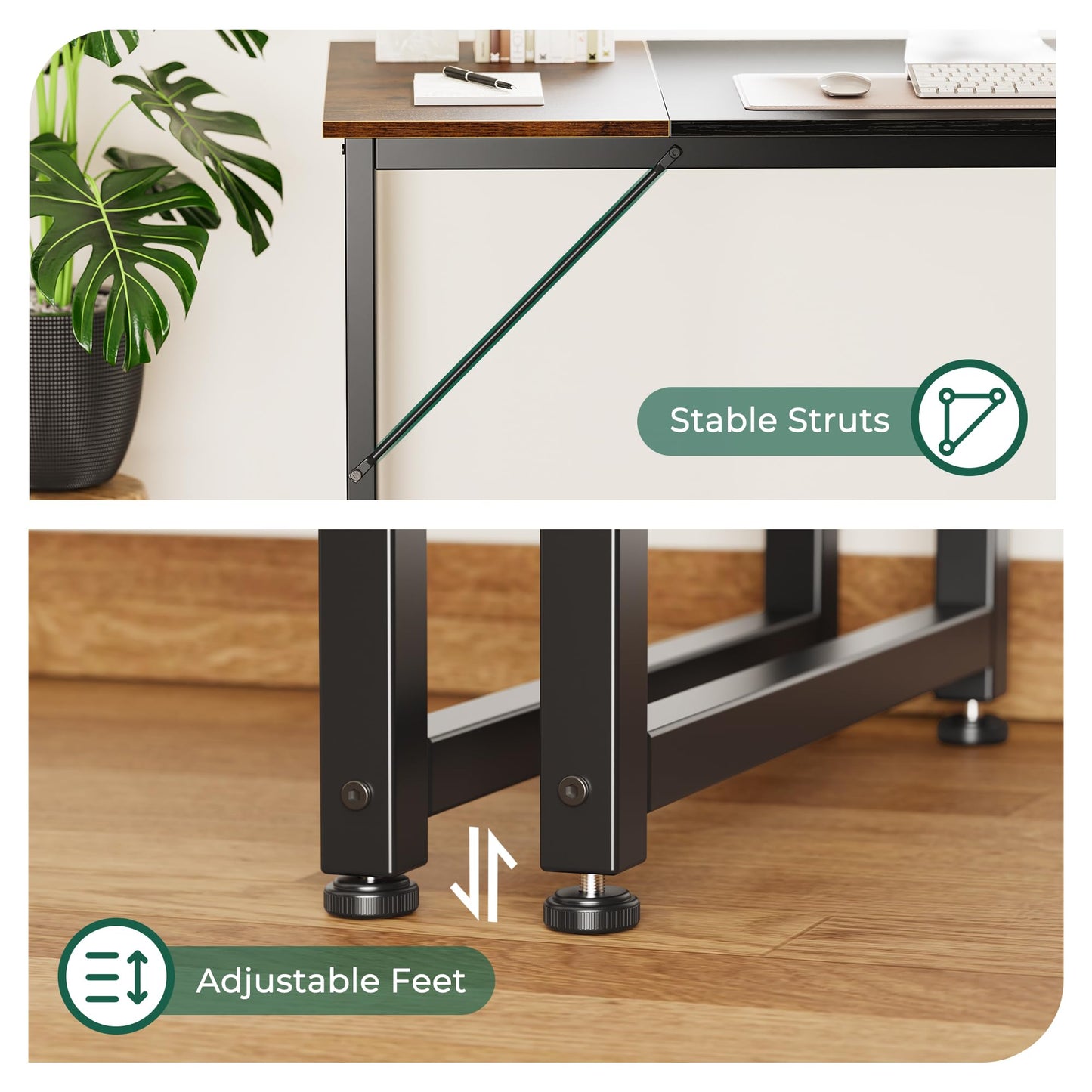 Huuger Computer Desk, 70 Inch Office Desk, Gaming Desk with Storage, Writing Desk Work Desk for Home Office, Study, Long Simple Desk, Large Legroom, Metal Frame, Rustic Brown and Black