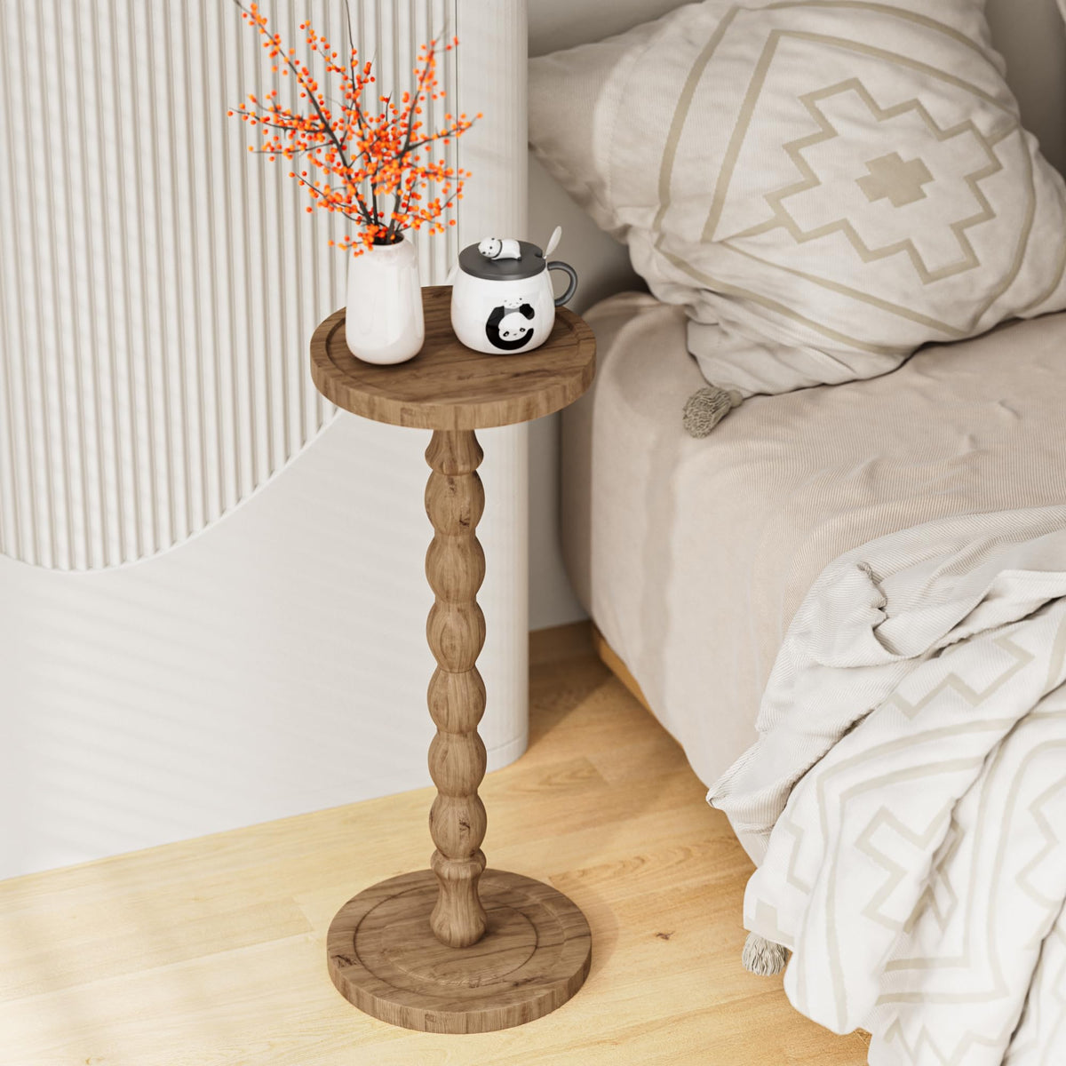 iFaveorr Small Side Table, Rubberwood Drink Table for Small Spaces, Solid Wood Pedestal Coffee Tables, Round End Tables for Living Room, Sofa Couch, Bedroom, Corners, and Office (Brown, 9.4 inch)