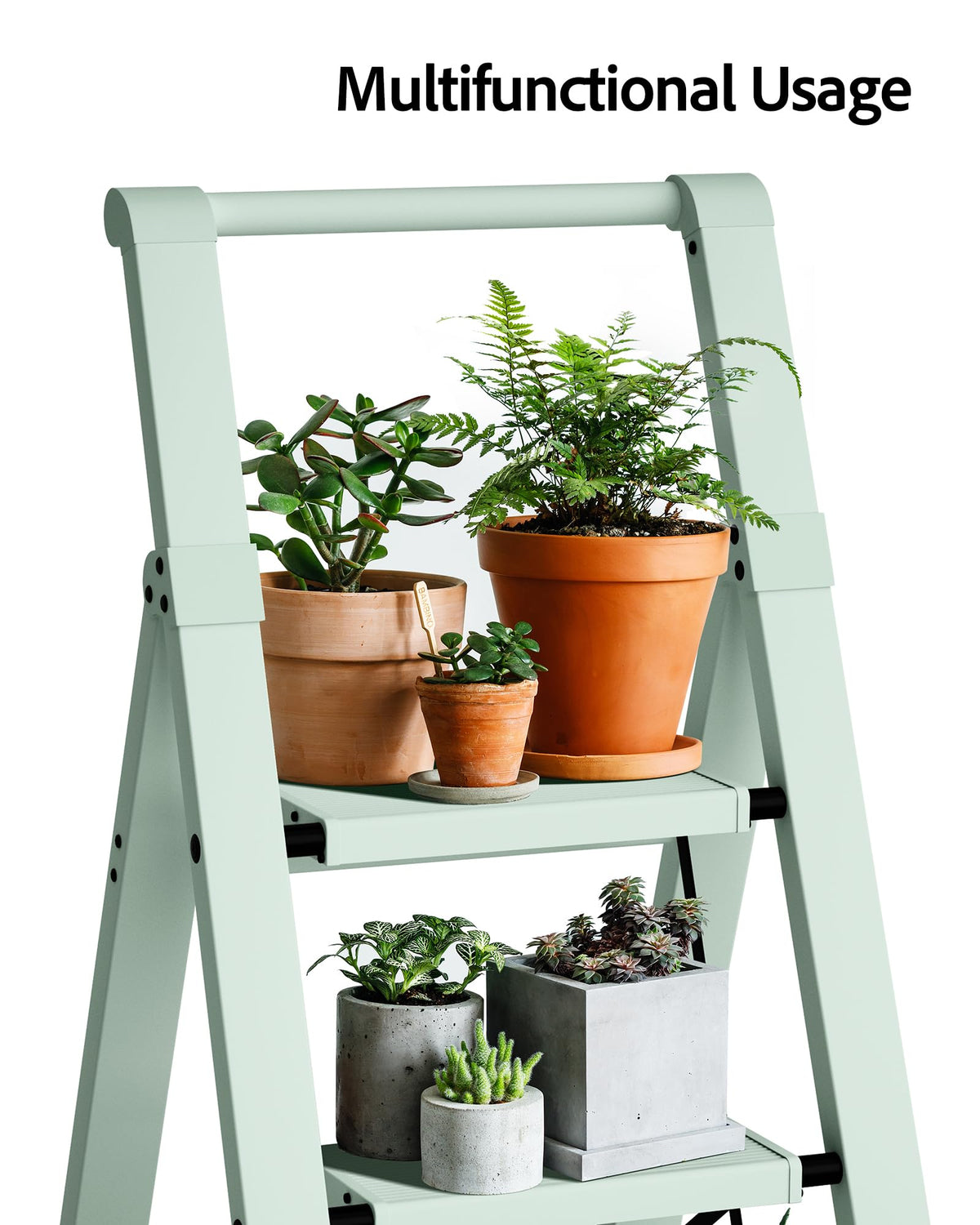 Taranta 4 Step Ladder, Lightweight Aluminum Step Stool with Convenient Handgrip, Folding Ladder with Anti-Slip Pedals, 330lbs Capacity Stepladder for Home, Office, Kitchen - Fairyland Green