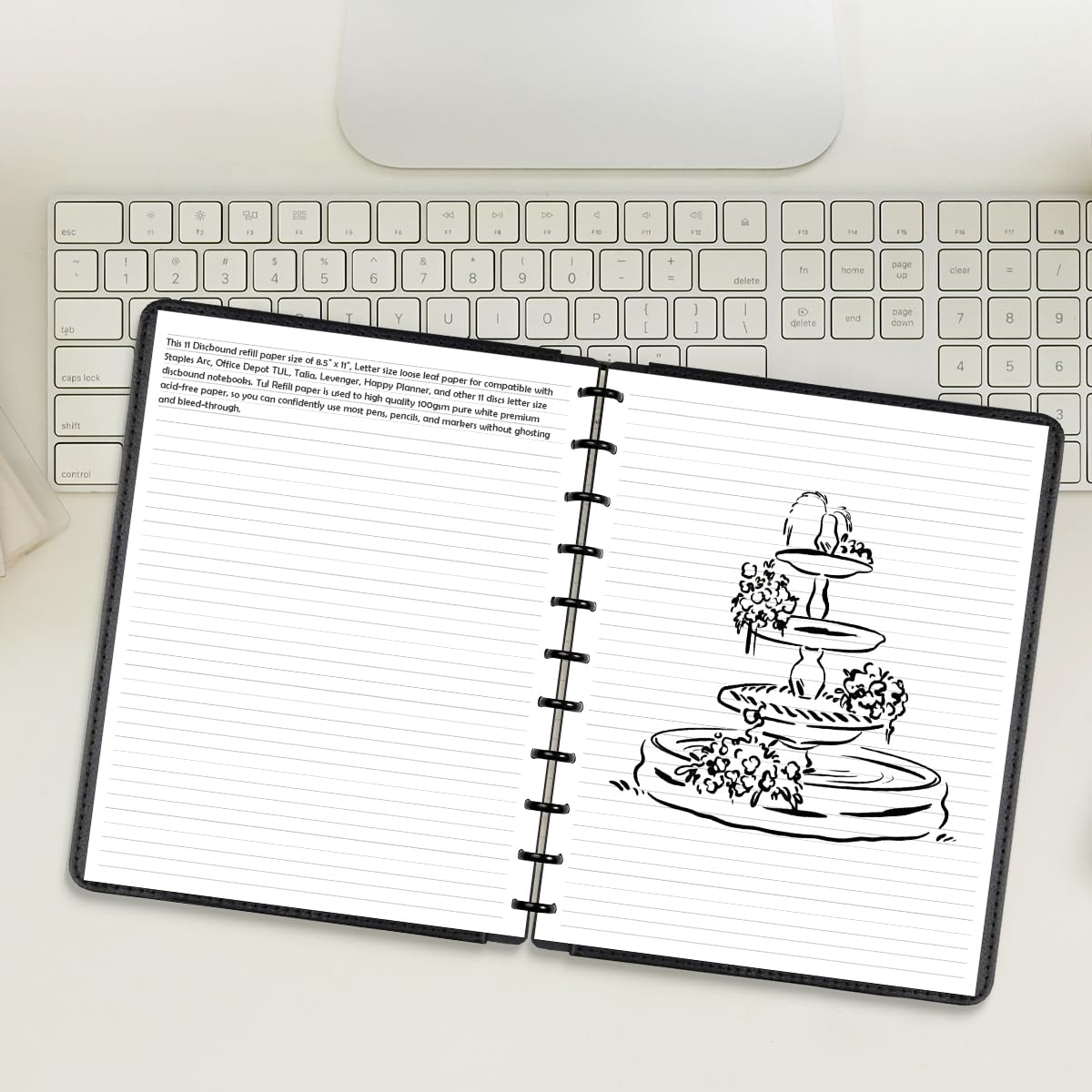 Letter Size Discbound Refill Paper, 11 Disc Paper Refill for Note-Taking System Discbound Planner, 100Sheets / 200Pages Discbound Paper, 100gsm, White, 8.5'' x 11''