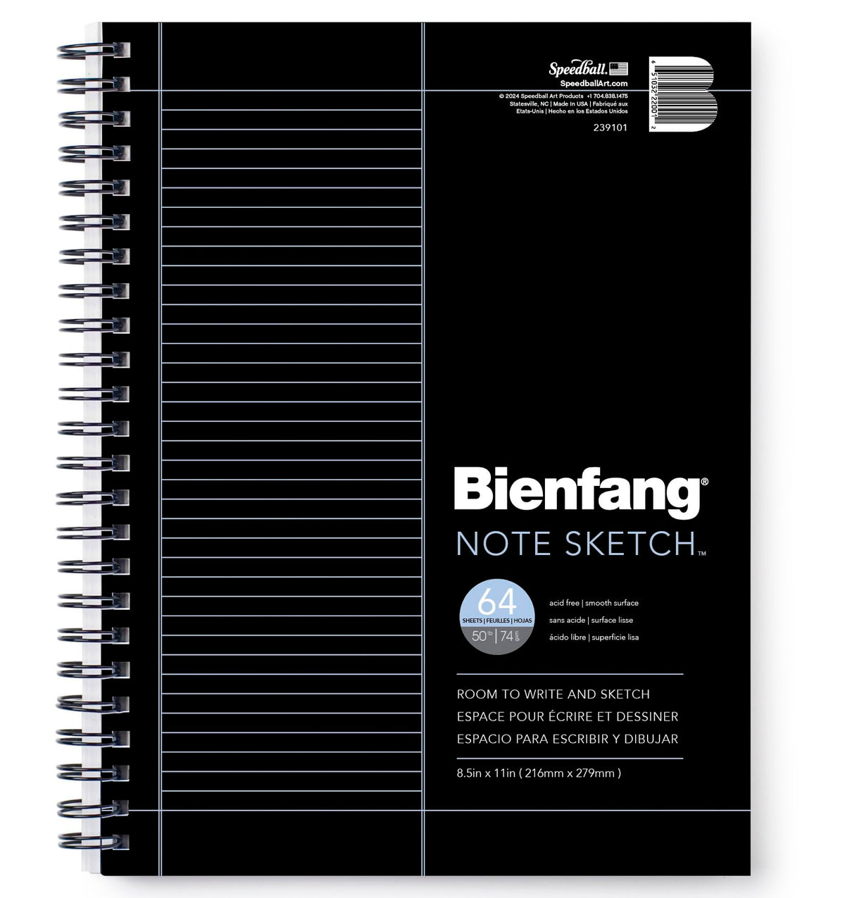 Bienfang NoteSketch - Half-Lined Half Blank Notebook - 8.5 in. x 11 in. Sketch & Note Taking Paper Pad, 64 Sheets Spiral Wire Bound Sketchbook for Students, Artists & Writers, White