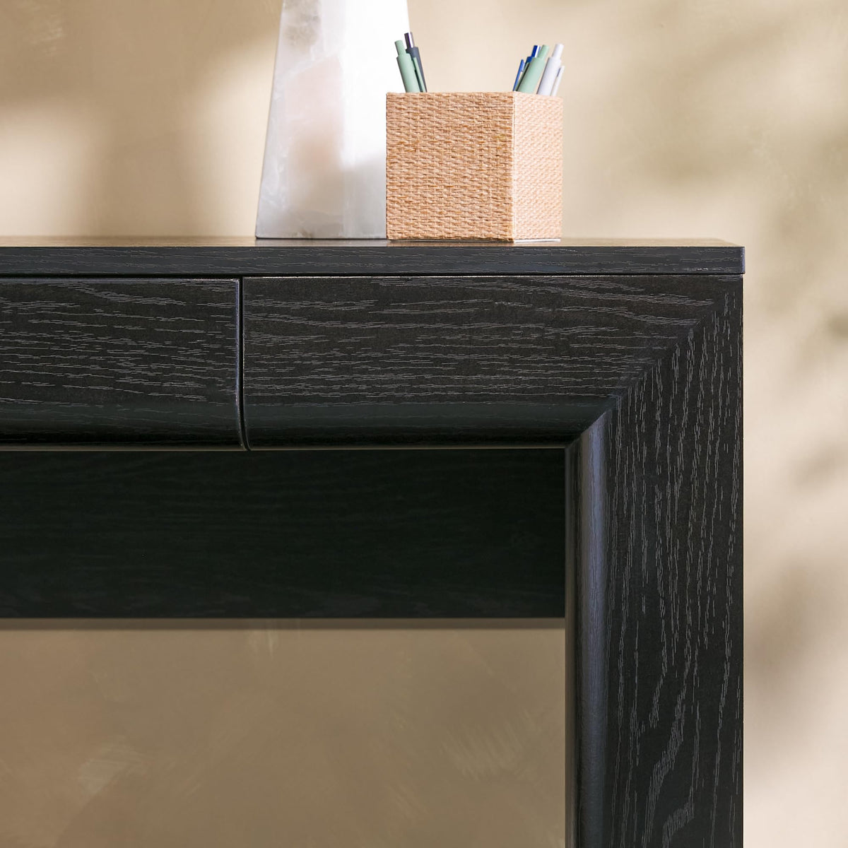 Walker Edison Amira Modern MDF Waterfall Writing Desk with a Built-in Storage Drawer, 52 Inch, Black