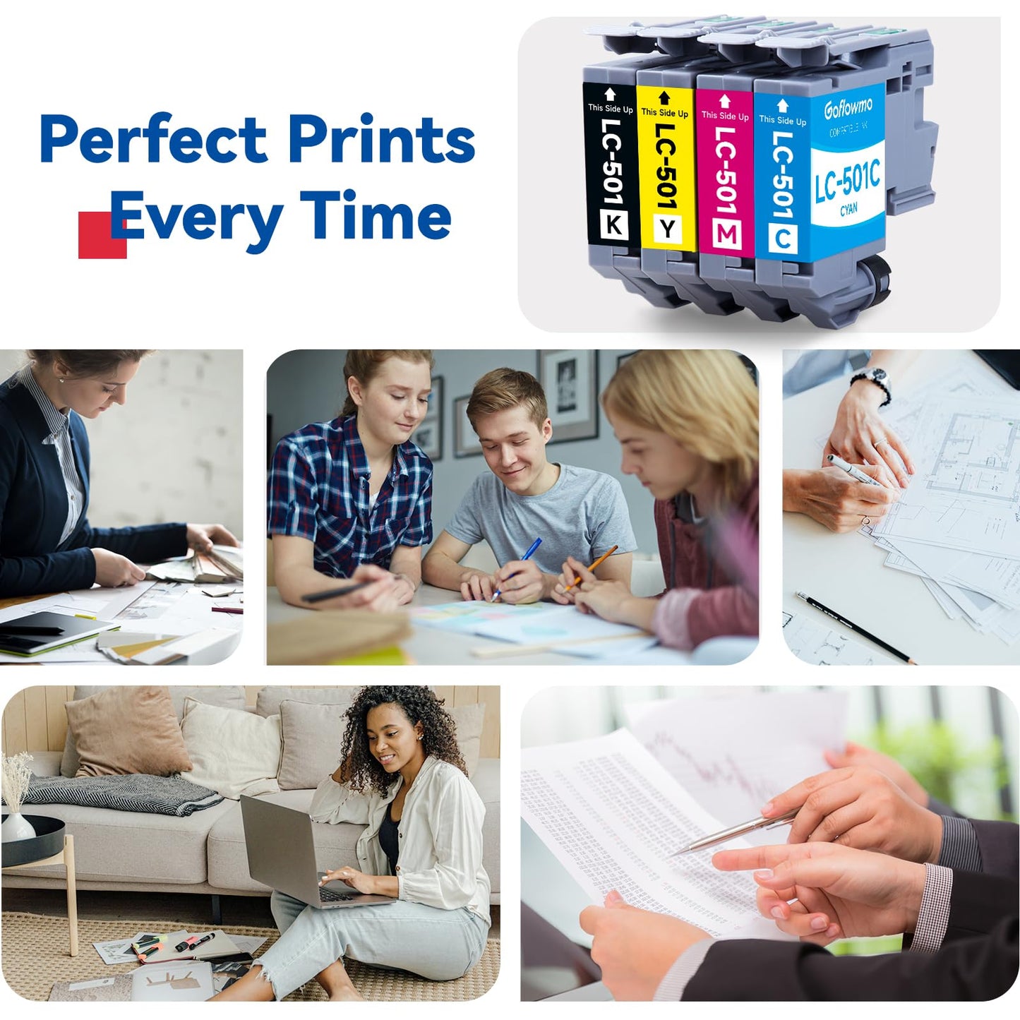 LC501 Ink Cartridges for Brother Printer LC 501 LC501XL 501XL Inks Cartridge Compatible for Brother MFC-J1360DW MFCJ1360DW MFC-J1410DW MFC-J1260DW Series Printer (4-Pack, Black Cyan Magenta Yellow)