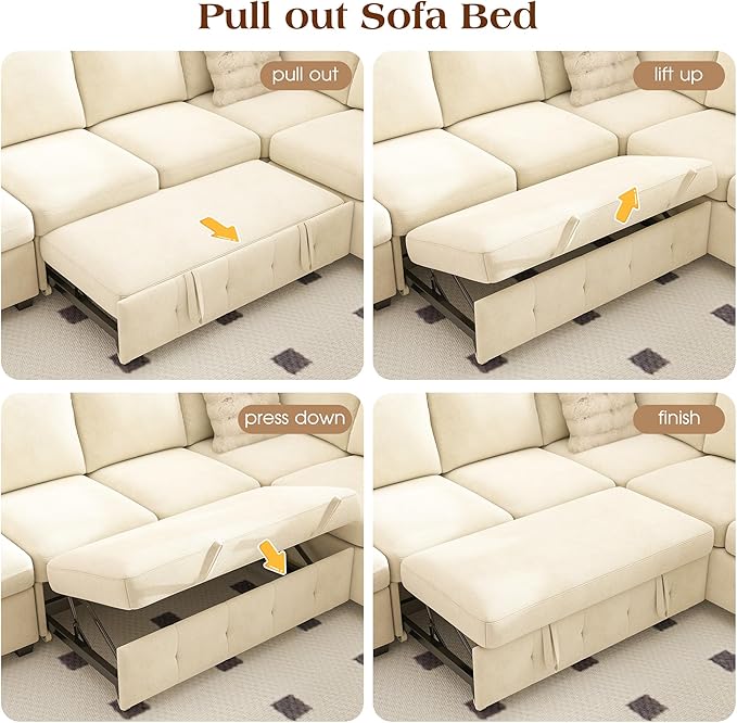 Ihanherry Modular Convertible Sectional Sofa Bed, Reversible Chaise & Storage