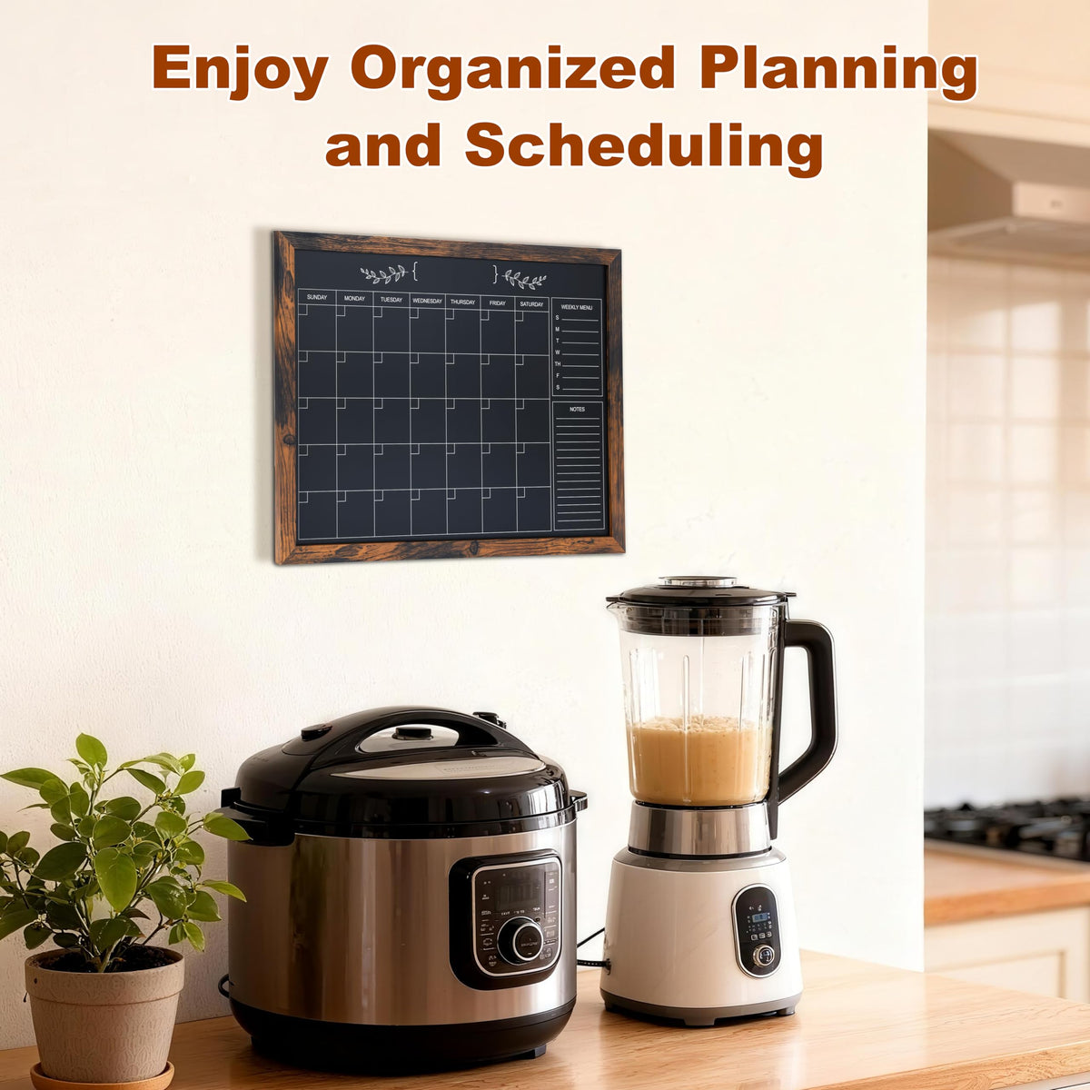 Marribol Chalkboard Calendar for Wall,13" x 17",Small Rustic Framed Magnetic Chalkboard for Home Kitchen Office School