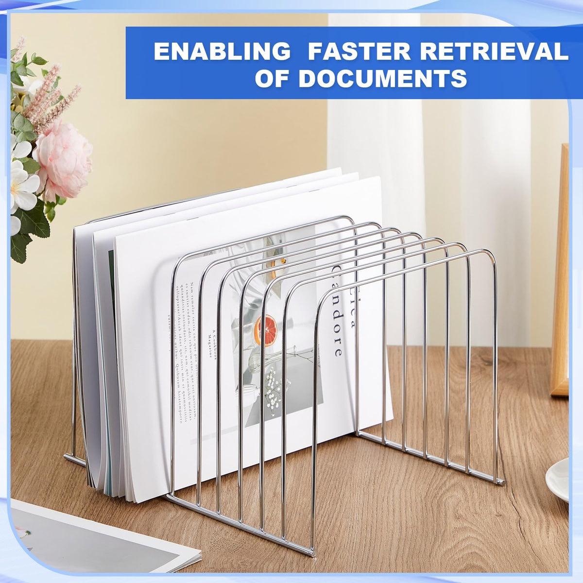 Chivertion 6 Pcs Desktop Organizer Wire Desk File Organizer Vertical Metal Stand up File Stand for Office Home, 11 Sections (Silver)