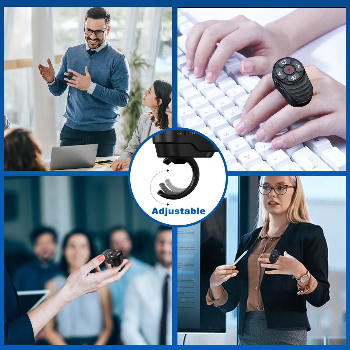 2 in 1 Presentation Clicker with Laser Pointer Finger Ring Clicker Rechargeable Presentation Clicker Long Distance PPT Clicker Remote Wireless Clicker Laser Pointer for Classroom Teacher Projector