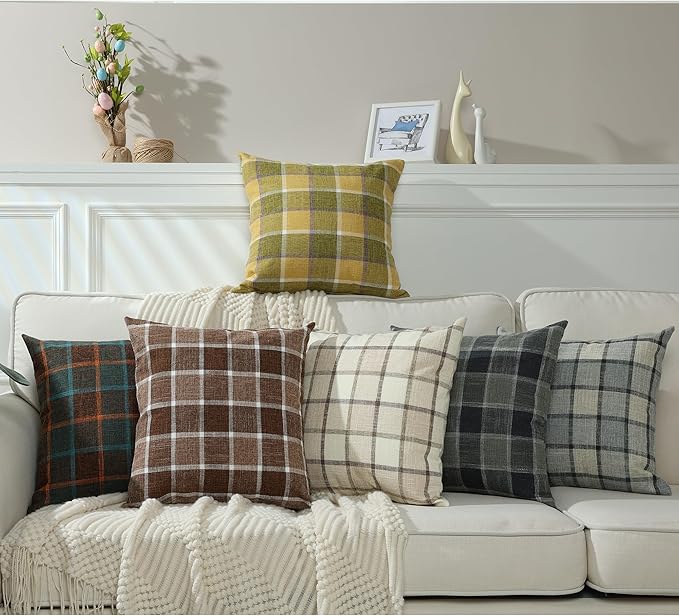 Stellhome Pack of 2 Linen Buffalo Check Decorative Fall Throw Pillow Covers