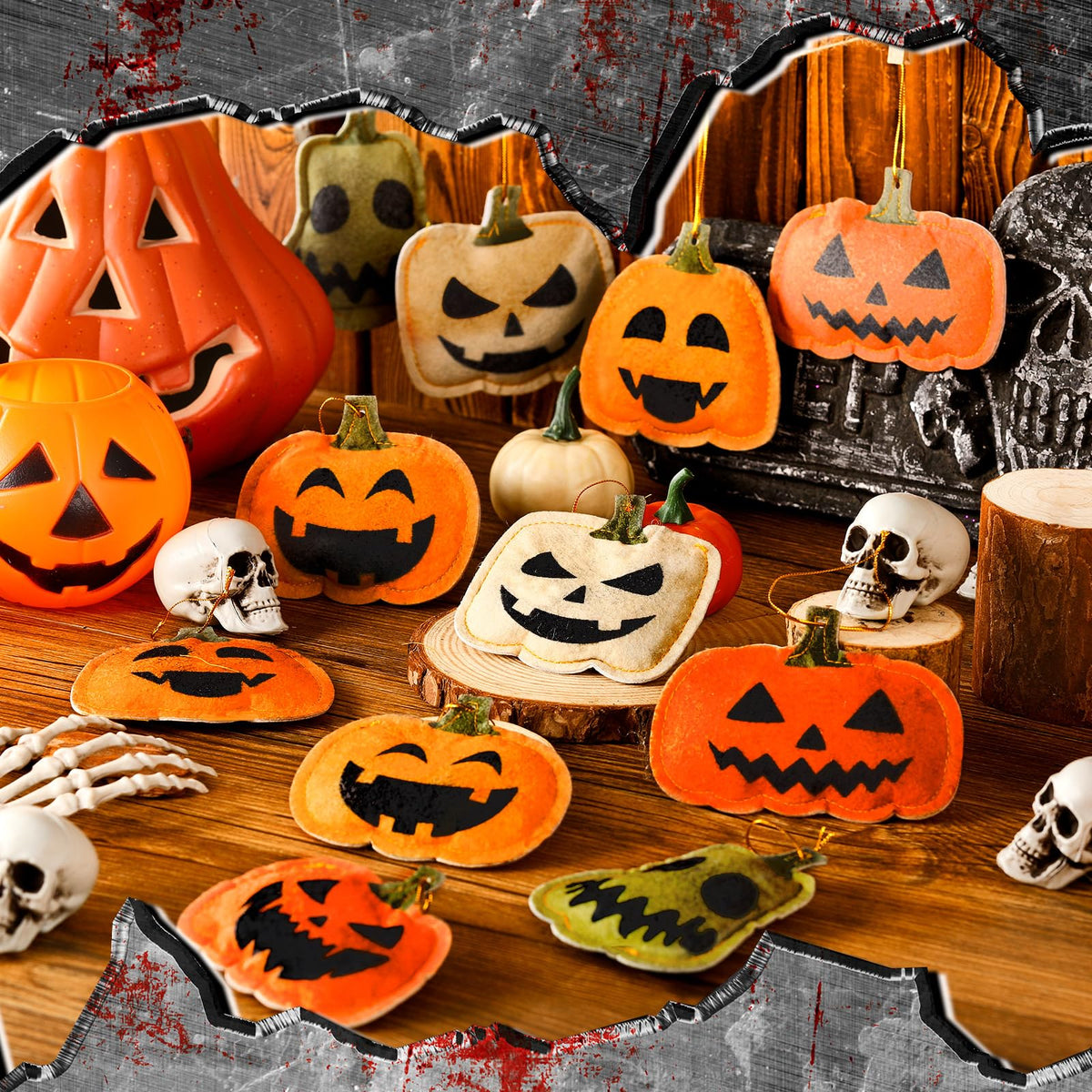 Windkream 24 Pcs Halloween Tree Ornaments Mini Pumpkin 3D Felt Hanging Decor Small Pumpkin Face Ornaments Bulk Tree Decorations for Halloween Party Supplies