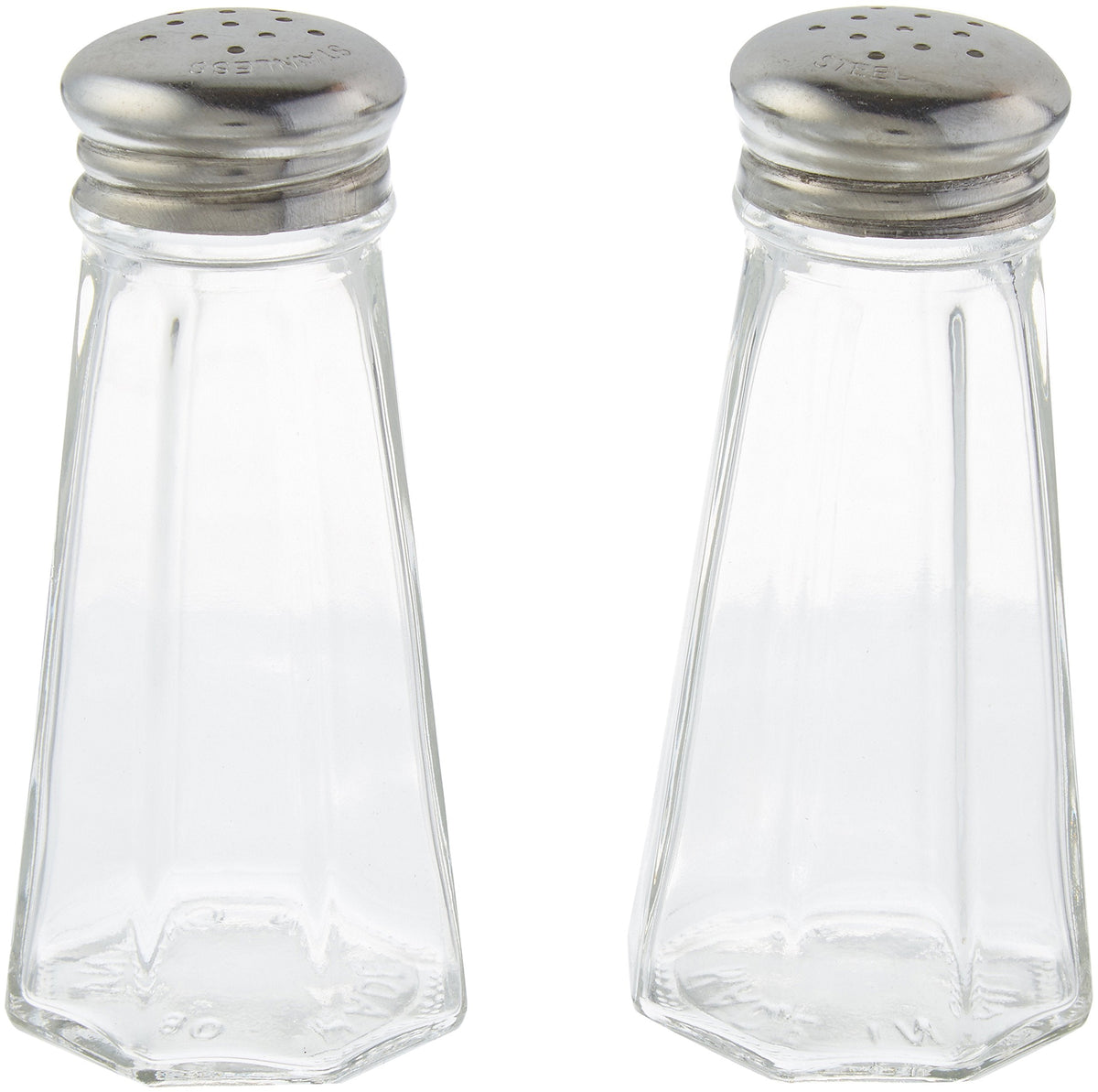 Tablecraft 3 Ounce Stainless Steel Paneled Salt & Pepper Shaker, Clear