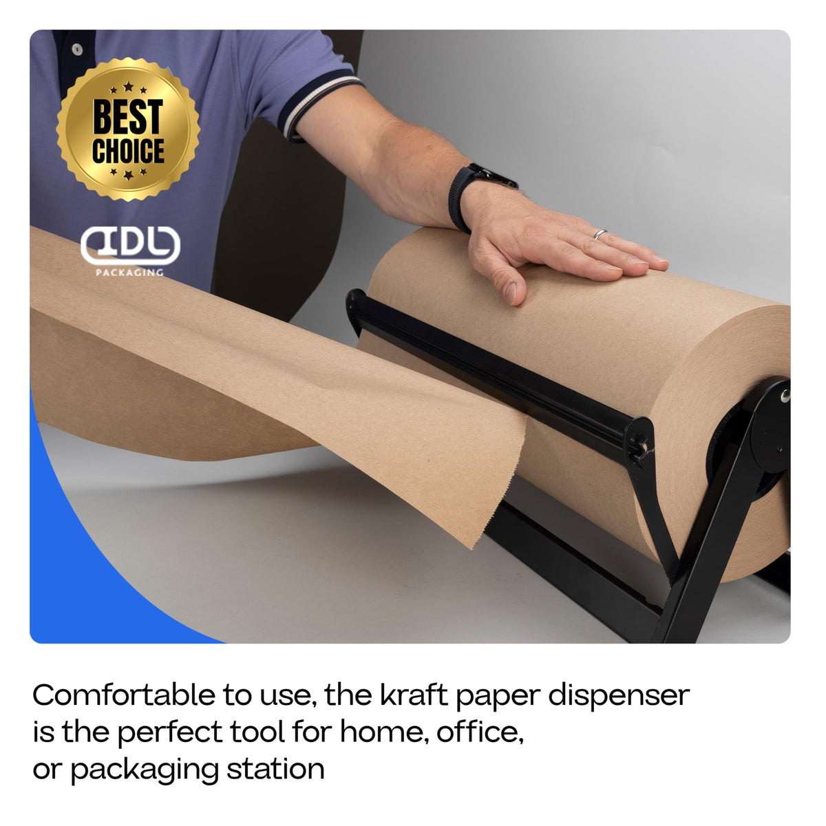IDL Packaging 48" Kraft Paper Roll Dispenser & Cutter for Rolls up to 48" Wide and 9" in Diameter - Wall & Tabletop Reinforced Steel Paper Holder with a Cutter - for Kraft and Butcher Paper