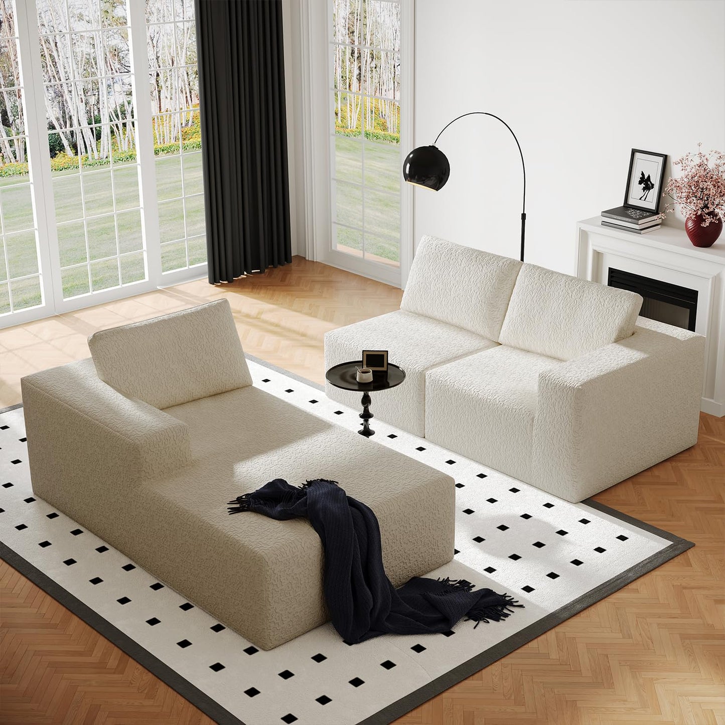 108" Cloud Modular Sectional Couch with L-Shape Chaise, Modern Sectional Sofa with Deep Seat Couch, Ultra Soft Knit Fabric Couches for Living Room, No Assembly Required, Left Facing Chaise (Beige)