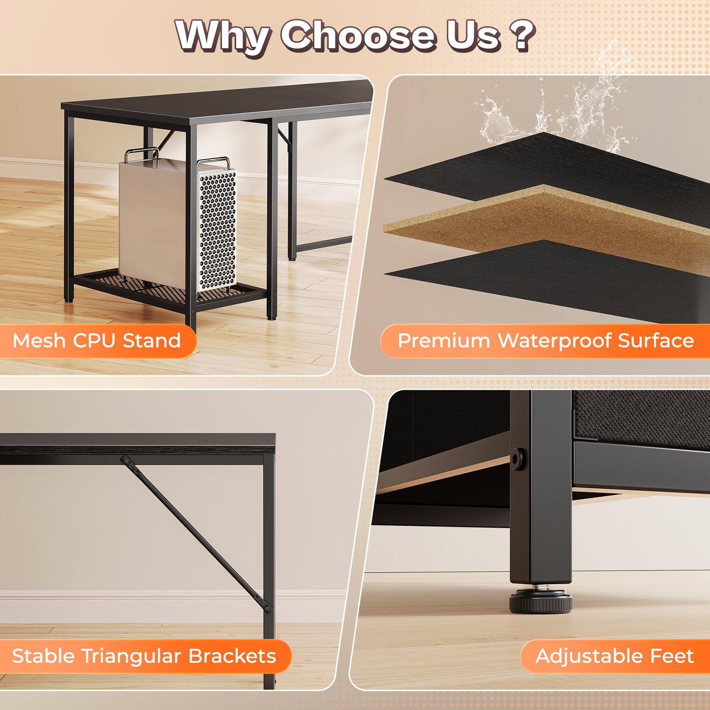 PRAISUN 66" L Shaped Gaming Desk with LED Lights & Power Outlets, Computer Desk with Fabric Drawers and Print Stand, Corner Office Desk, Monitor Stand, Mesh CPU Stand, Black