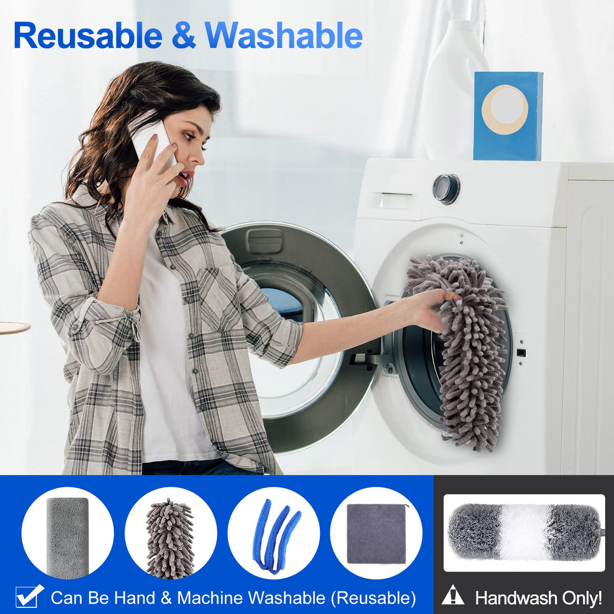 Microfiber Duster Kit (11PCS) - Washable Dusters with Extension Pole (30 to 100 in) for Cleaning Ceilings, Fans, Furniture
