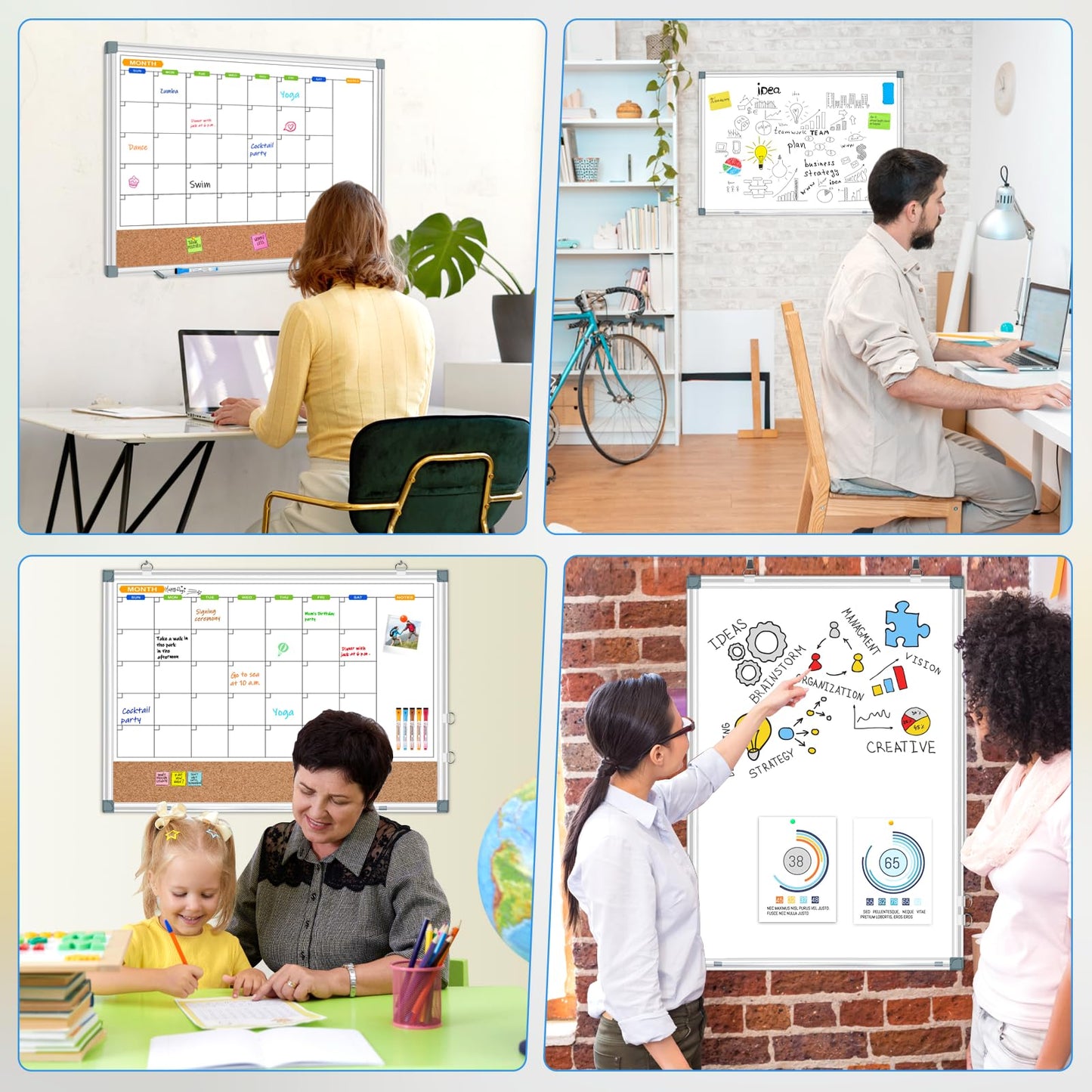 CALENBO Calendar Whiteboard Corkboard Combination for Wall, Double-Sided 24" x 18" Monthly Whiteboard Calendar and Dry Erase Board for Office, Kitchen, Planning, Memo, School, Home