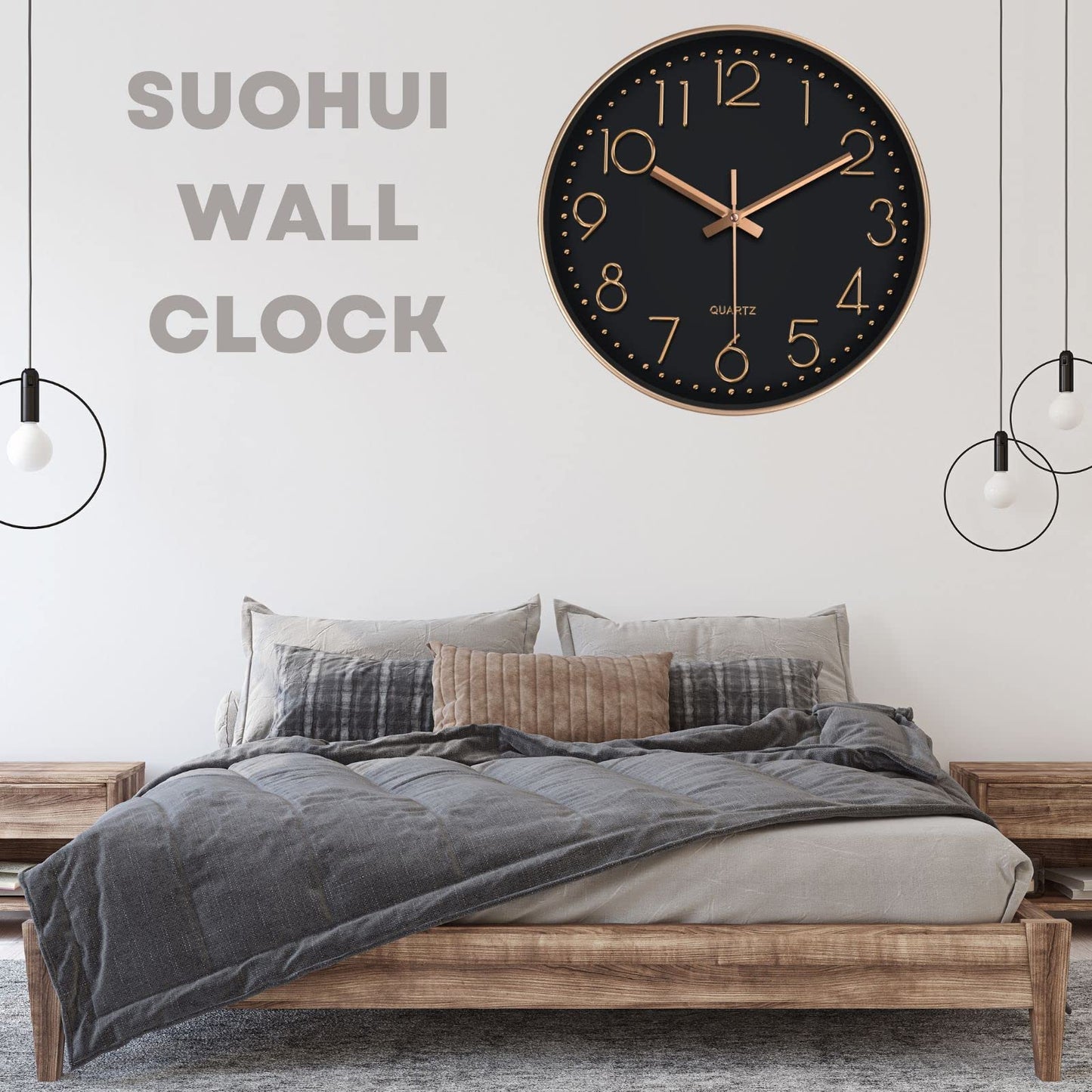 SUOHUI Silent Wall Clock 12 Inch Non-Ticking Wall Clocks Battery Operated for Living Room Decor Modern Wall Clock for Home/Bedroom/Office/Classroom/School/(Rose Gold)
