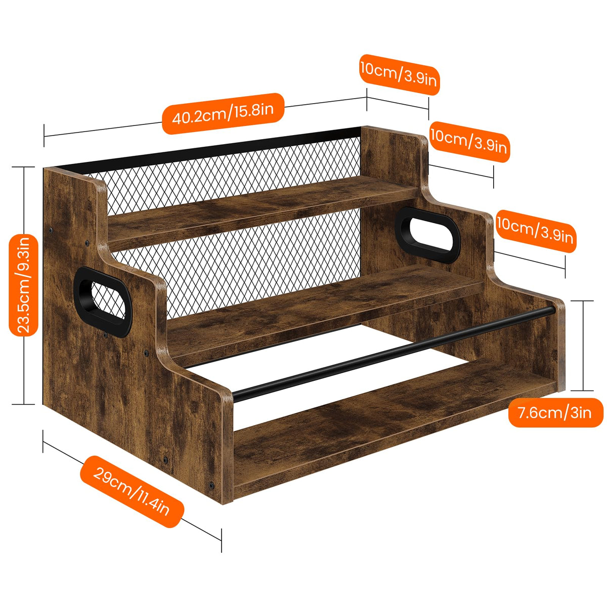 Homode Liquor Bottle Display Shelf, 3 Step Coffee Syrup Rack Organizer, Countertop Liquor Wine Rack, Mini bar, Liquor Cabinet, Home Retro Bar Shelf Stand for Whiskey Alcohol Drink