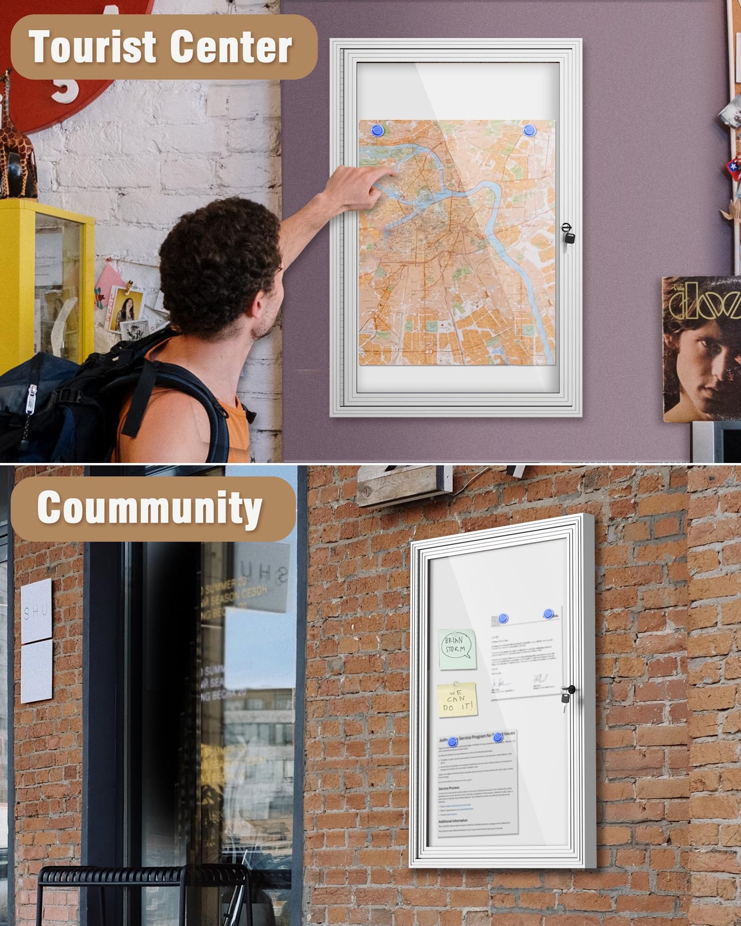 Mifuro 36"x24" Enclosed Bulletin Board, Outdoor Lockable Weather-Resistant Aluminum Noticeboard for School & Office, Silver Frame w/Magnetic Board