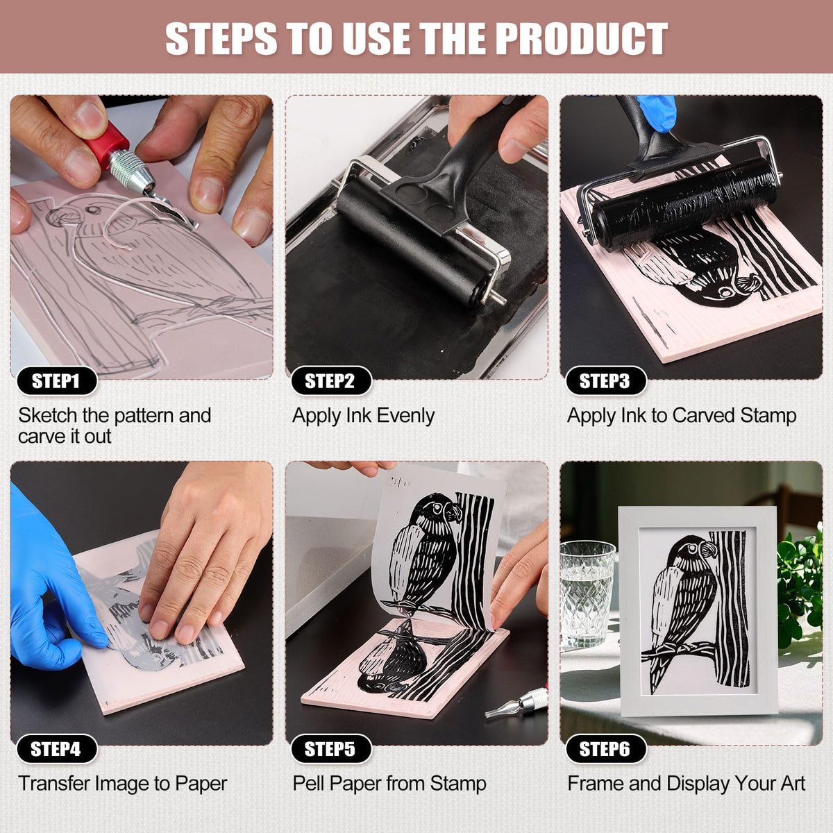 Bobblebro Linocut Kit for Printmaking - Arts and Crafts for Adults - Mother's Day Gift DIY Kit - Hobby Kits Birthday Gift for Women, Men, Boys, Girls - Stamp Making Kit - Linoleum Blocks Carving Tools