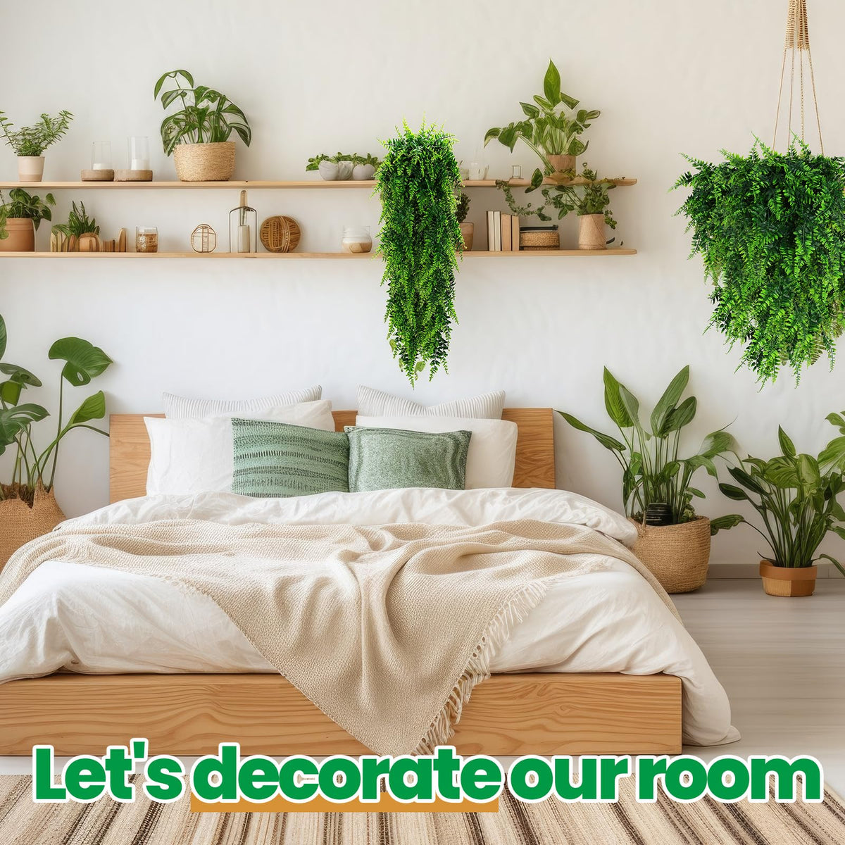 Geosar 96 Pcs Artificial Hanging Plants 32 Inch Hanging Boston Ferns Plastic Fake Plants for Wall Room Garden Wedding Garland Indoor Outdoor Decoration, No Basket