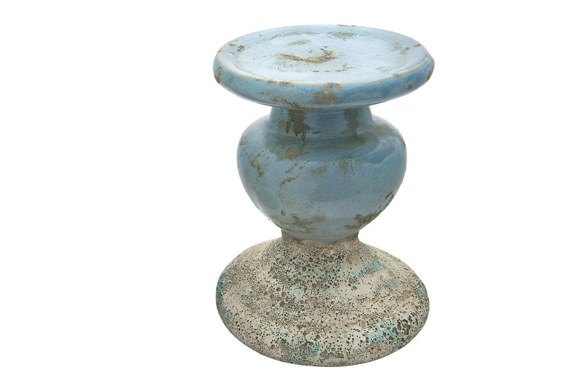 Creative Co-Op Large Distressed Blue Terracotta Pillar Candle Holder
