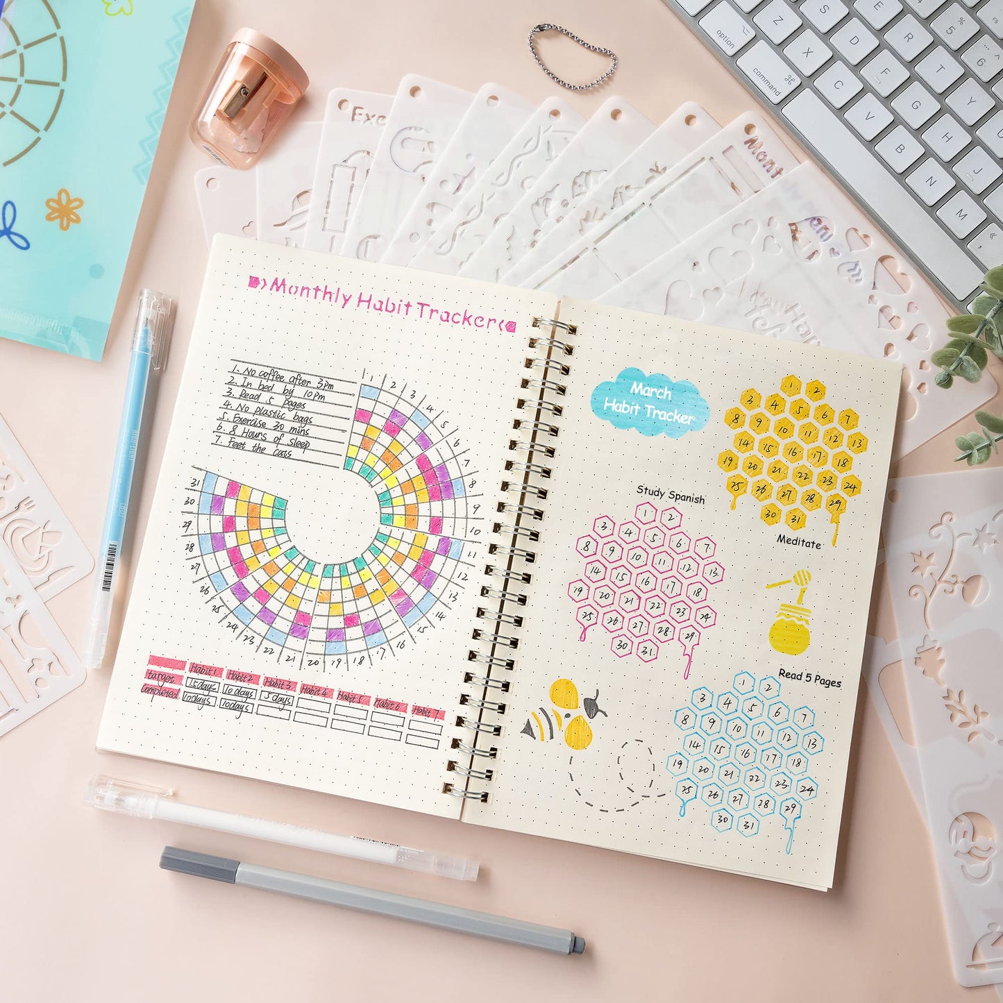 Midenco Bullet Journal Stencils (36PCS), Journal Supplies Accessories Kit for Bullet Journaling & Planner