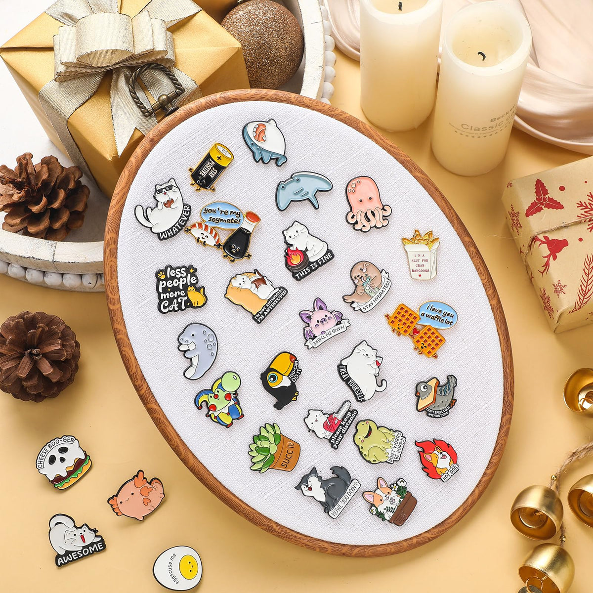 Yalikop Pin Display Board Fabric Enamel Pin Boards Wall Hanging Brooch Earrings Necklace Jewelry Holder Organizer Display Storage for Home and Holiday(White,11.4" X 8.6",1)