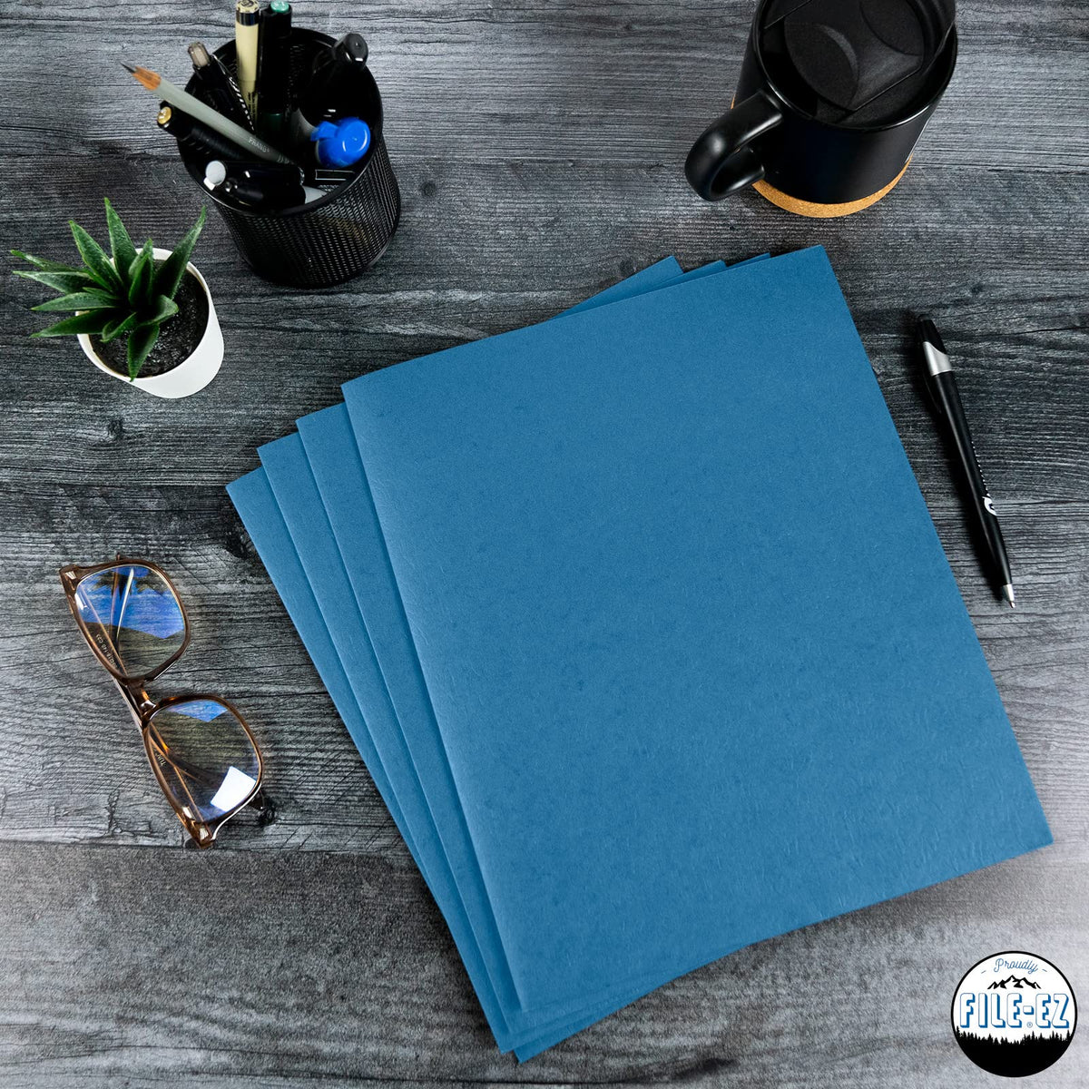 FILE-EZ Two-Pocket Folders, Light Blue, 125-Pack, Textured Paper, Letter Size (EZ-32420)