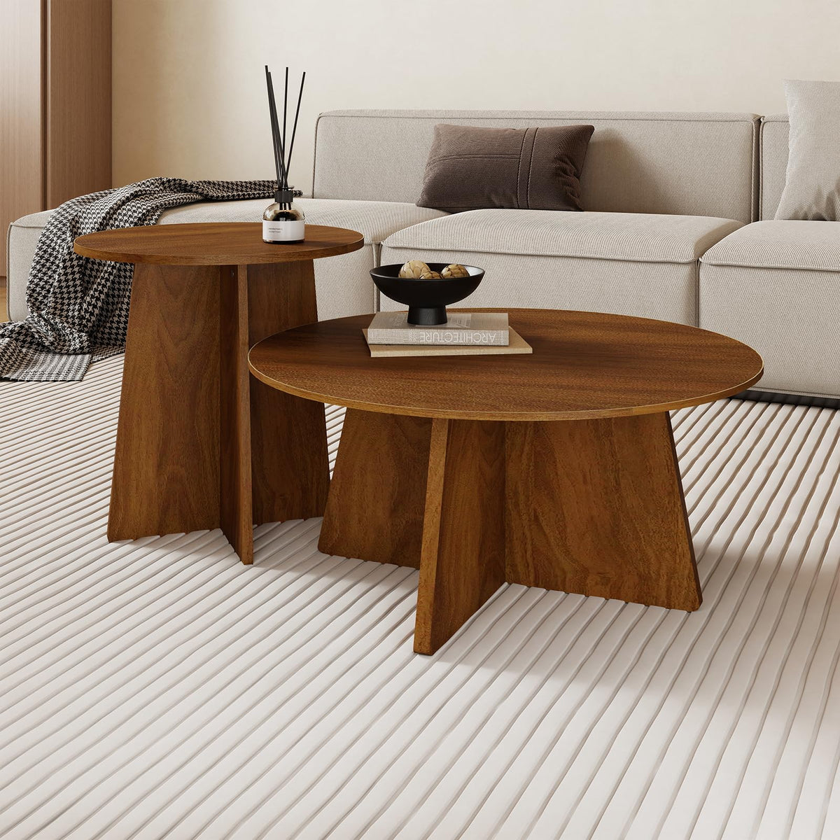 Permory 19.6 Inch Round Side Table, Modern End Table with MDF Wood Tabletop, Small Accent Coffee Table for Living Room, Bedroom, Balcony, Easy Assembly & Sturdy (Rustic Brown)