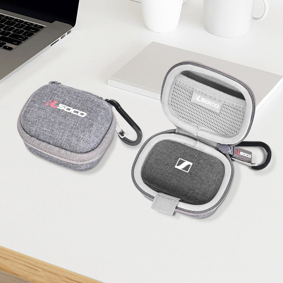 RLSOCO Hard Case for Sennheiser Momentum True Wireless 4/3 Smart Earbuds - Grey | Shockproof, Dustproof, Water-Resistant Storage Pouch with Sturdy Metal Hook (Case Only)