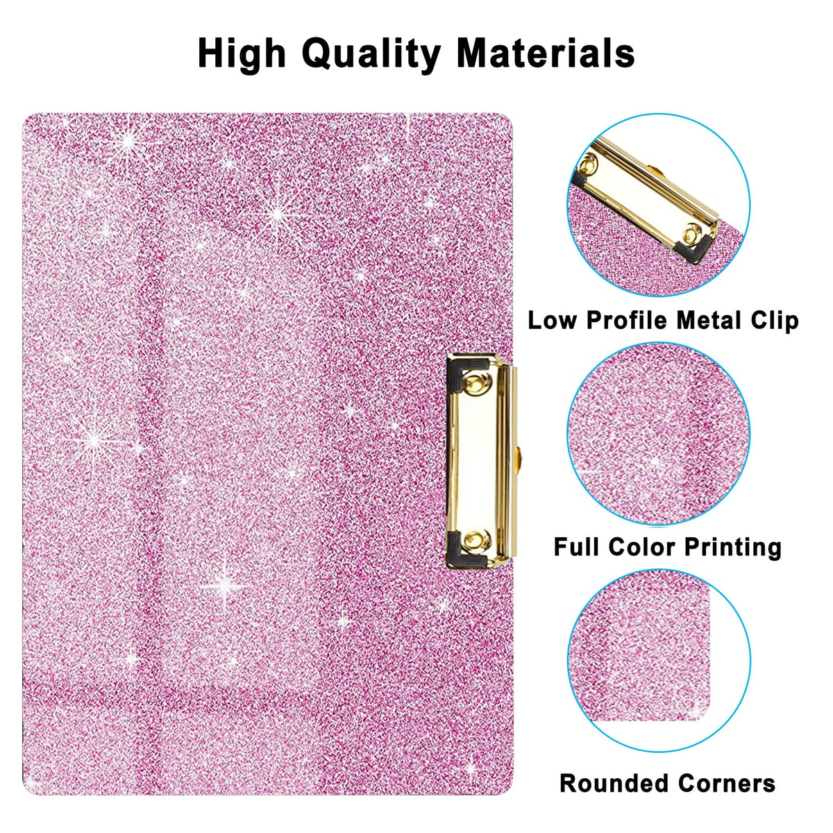 Glitter Acrylic Clipboard Horizontal, A4 Letter Standard Size, Cute Clipboards with Low Profile Clip for Drawing, Office Art Supplies - Warm Pink(9" x 12.5")