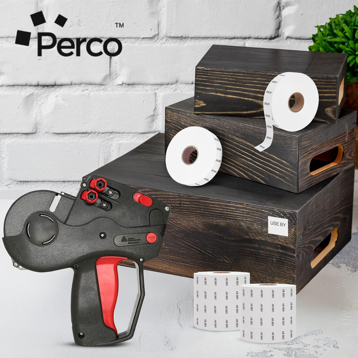 Perco USE BY Labels for Monarch 1136 Price Gun - Buy 2 Sleeves Get 1 Free! 24 Rolls, 42,000 Labels - with Bonus Ink Rolls