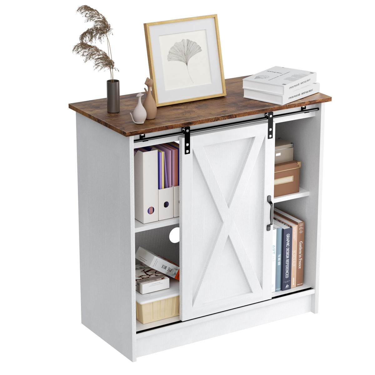 SOFTLYNICE Farmhouse Coffee Bar Cabinet, Coffee Bar Table with Sliding Barn Door, Suitable for Kitchen, Dining Room and Living Room