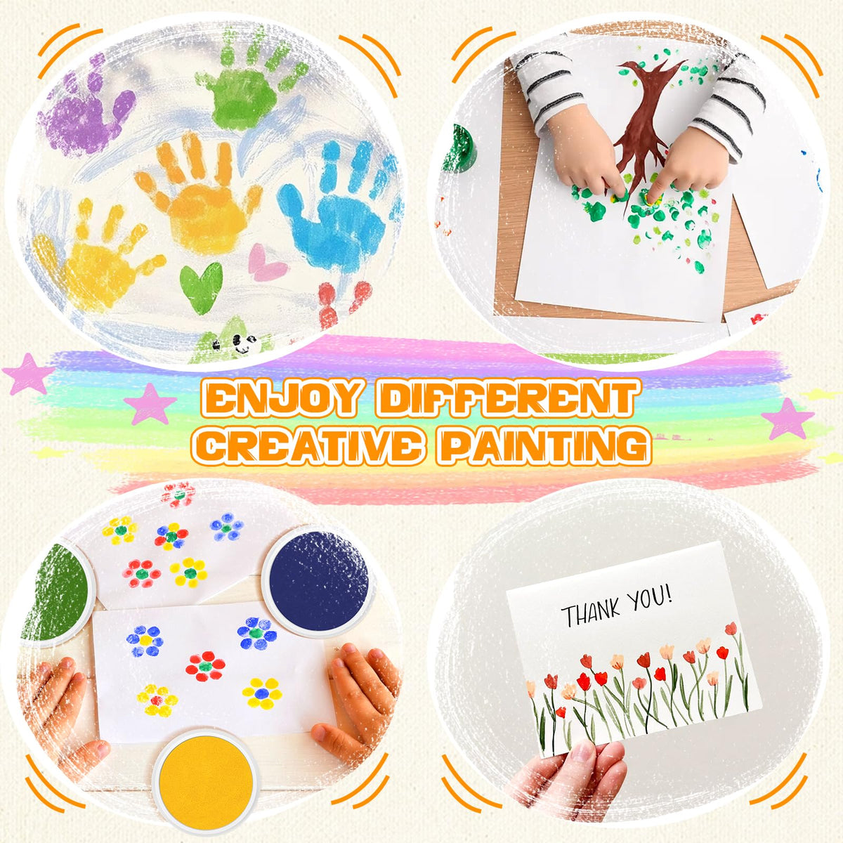 Nliyeisu 7 Inch Ink Pad Pads for Kids Washable, Large Stamp Pad with 8 Vibrant Colors, Non-Toxic Finger Paint & Stamp Pads Set for Arts and Crafts, Perfect for Children's DIY Projects, Home School Use