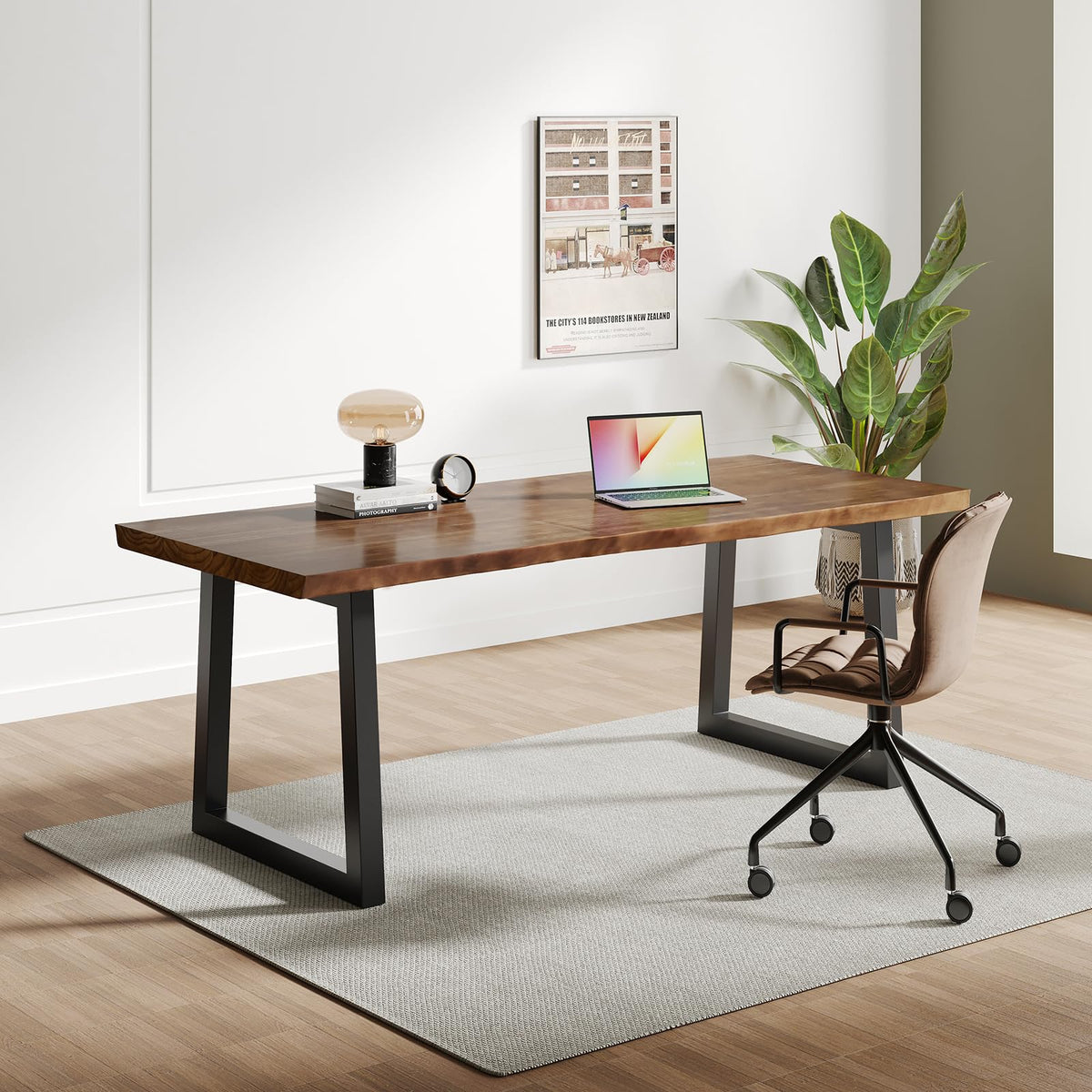 QZYJKJ 55inch Solid Wood Computer Desk Large Office Desk Home Simple Modern Long Desk Study Writing Desk Dining Table for Home Office