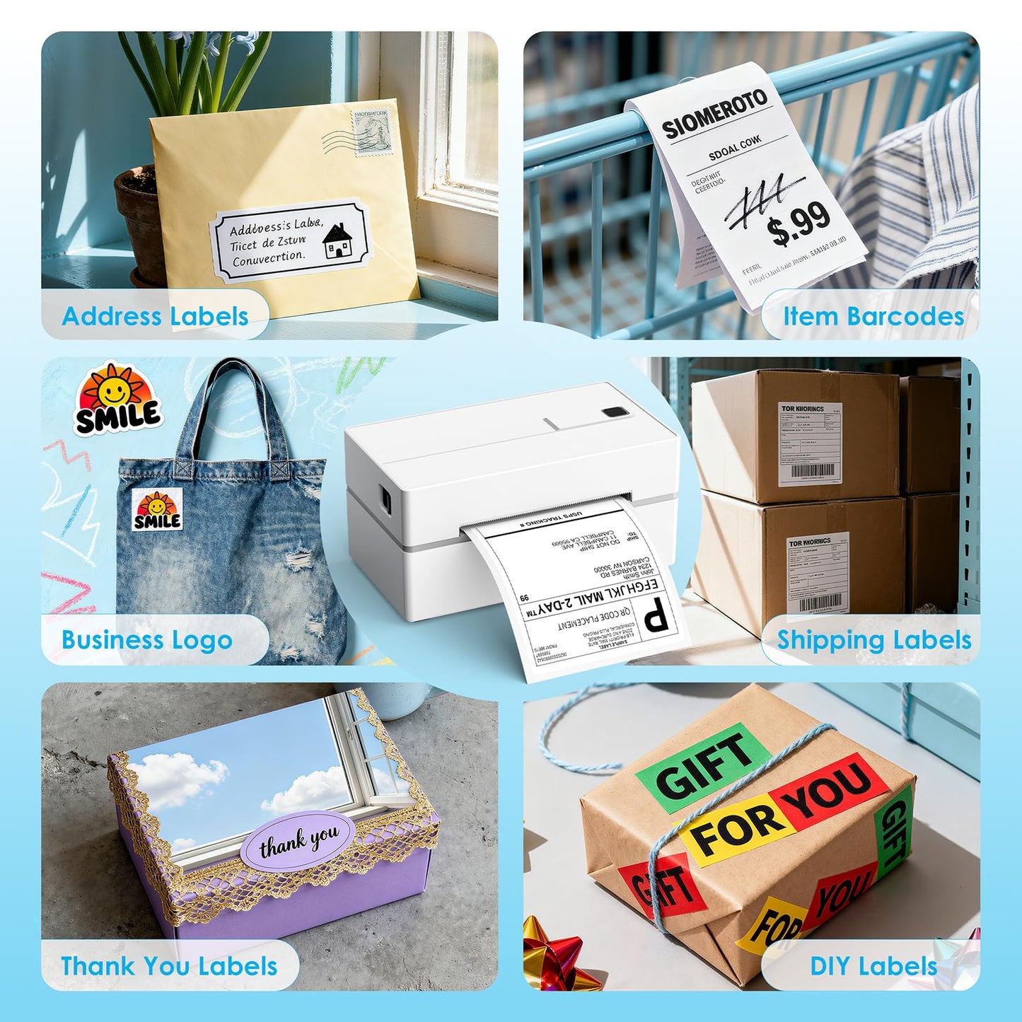 KNAON Bluetooth Thermal Shipping Label Printer, 4x6 Portable Thermal Address Label Printer for Small Business, Compatible with iPhone,Android,Windows,Mac–Works with Etsy Shopify USPS&More, White