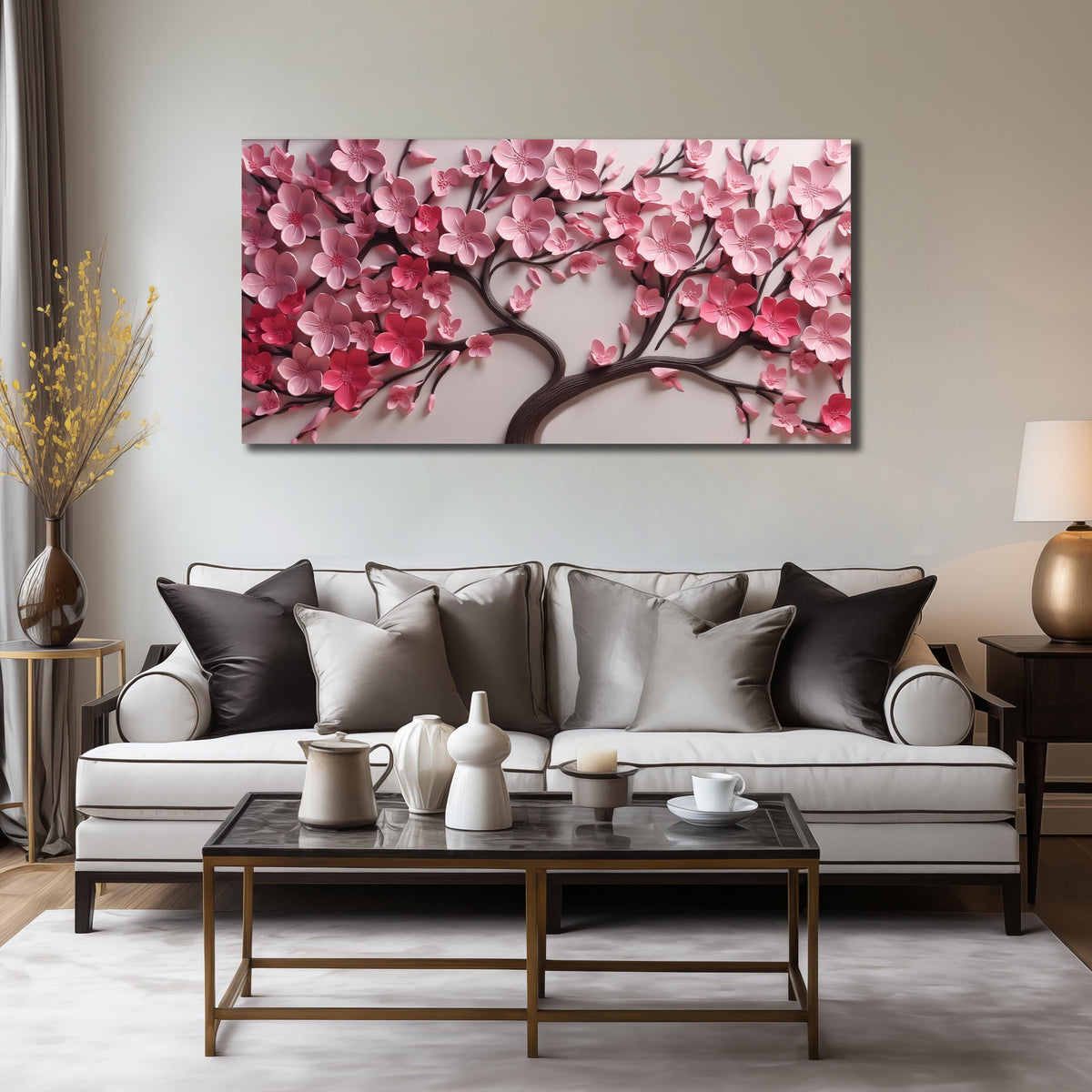 CPKATMT Flower Canvas Wall Art for Living Room Tree Pictures Wall Decor for Bedroom Pink Wall Art for Office Women Size 20 x 40 Inch
