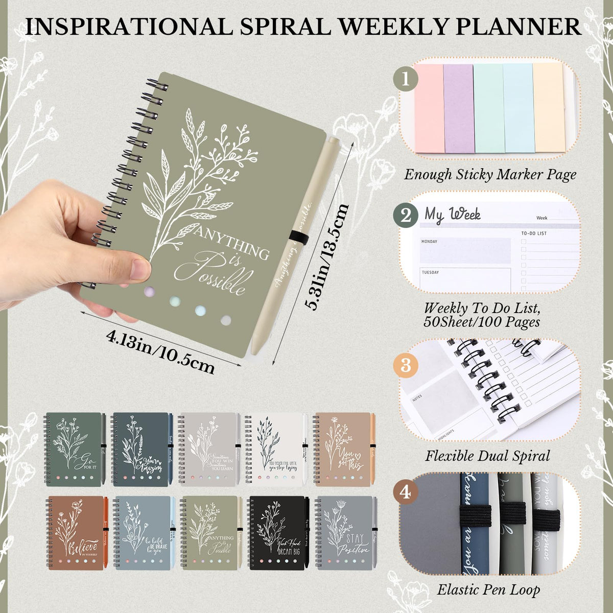 Dispowreath 20 Sets/40 Pcs Employee Appreciation Gifts Bulk A6 Inspirational Journal with Ballpoint Pen and Sticky Note Thank You Notebook for Staff Student Teacher Coworker(Boho Color)
