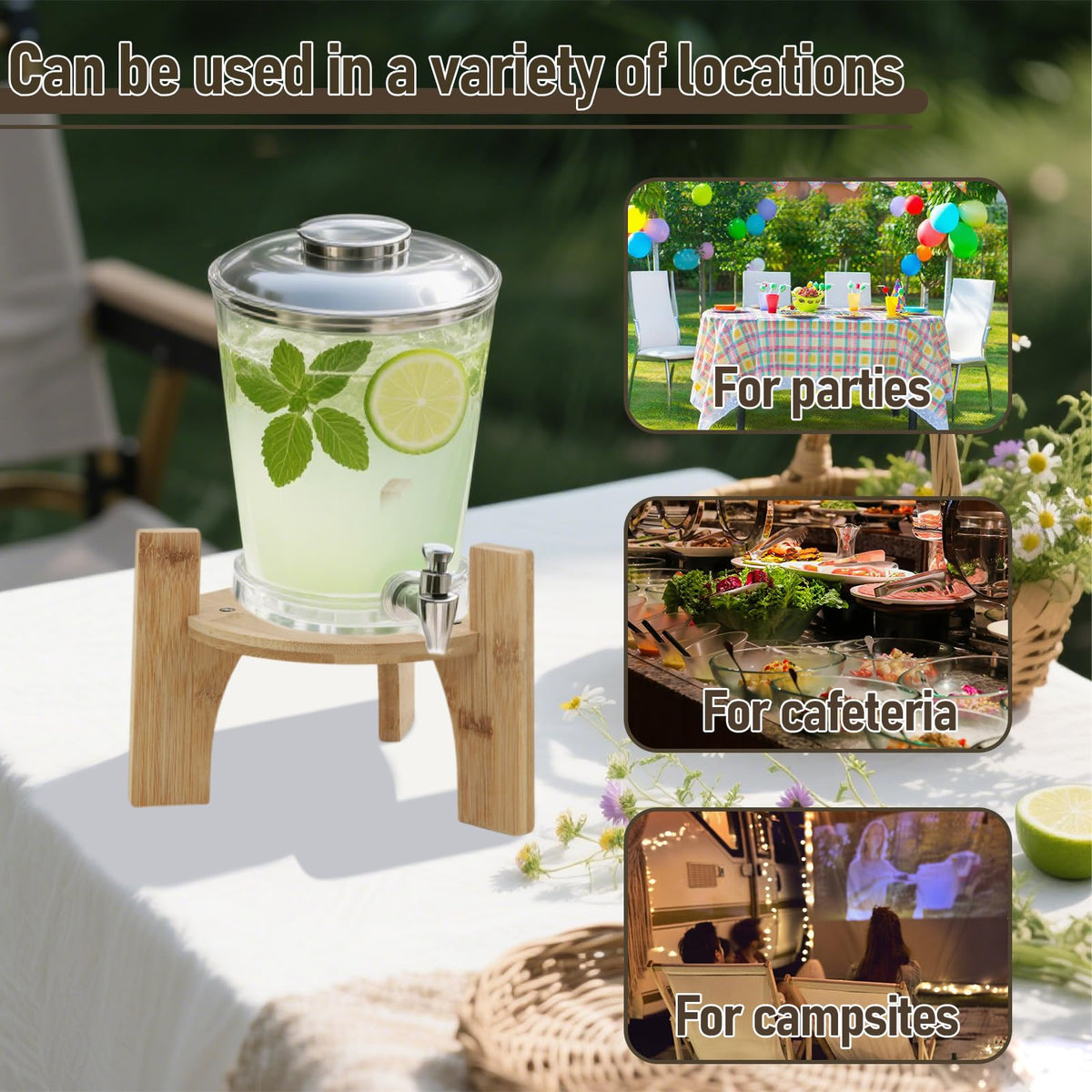 Drink Dispenser Stand,Fit Max 6.5 Inch Diameter, Wooden Frame with Screwdriver and Beverage Labels, Easy to Assemble, Multi-Purpose