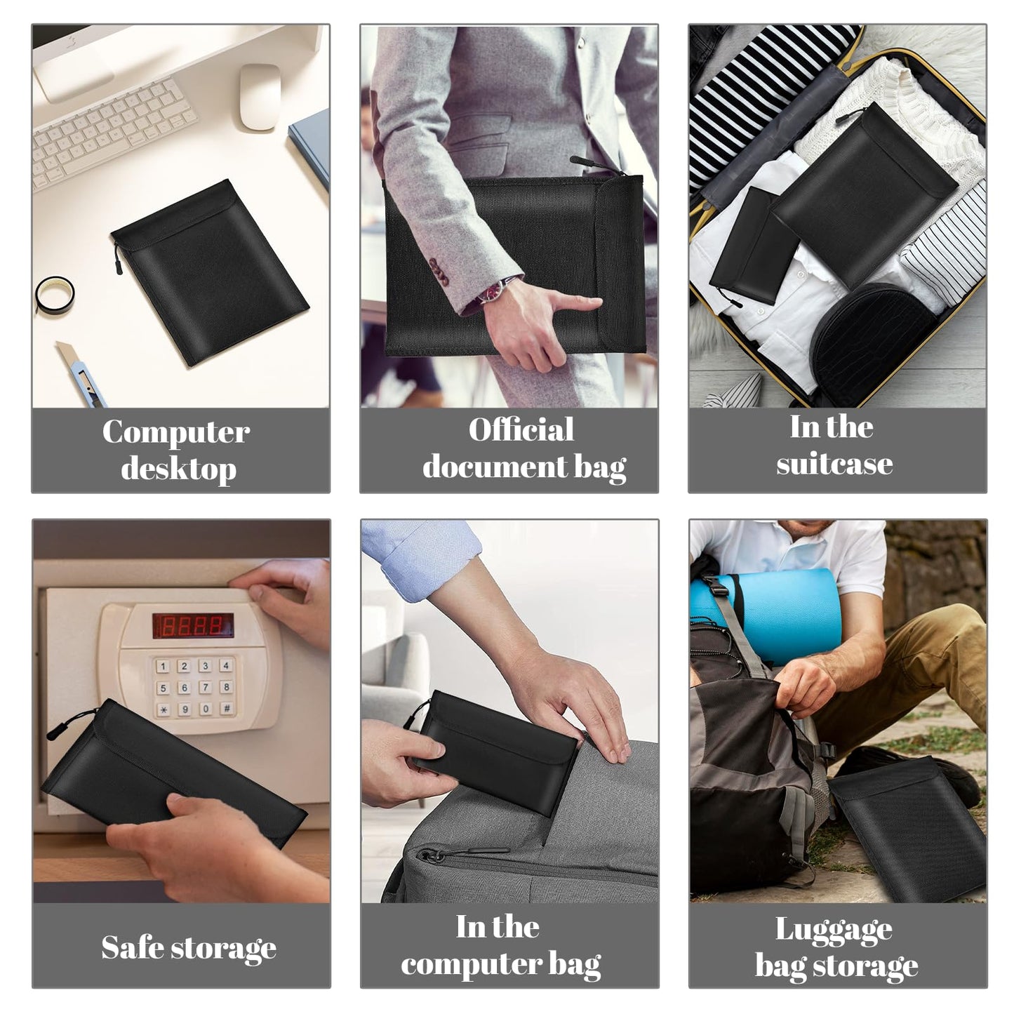 Lihengkong Fireproof Waterproof Document Bag 3-Pack Black 2000ā Money Bag for Cash Passports ID Cards Social Security Card Protector Waterproof Zipper Pouch Fire Proof Bank Bag Document Holder
