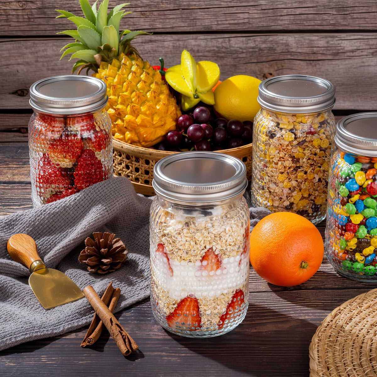 WELLIFE Mason Jars 32 oz, 6 Pack Quart Mason Jars Wide Mouth for Pickling,Canning, Decoration, Fermenting and Food Storage,Microwave & Dishwasher Safe