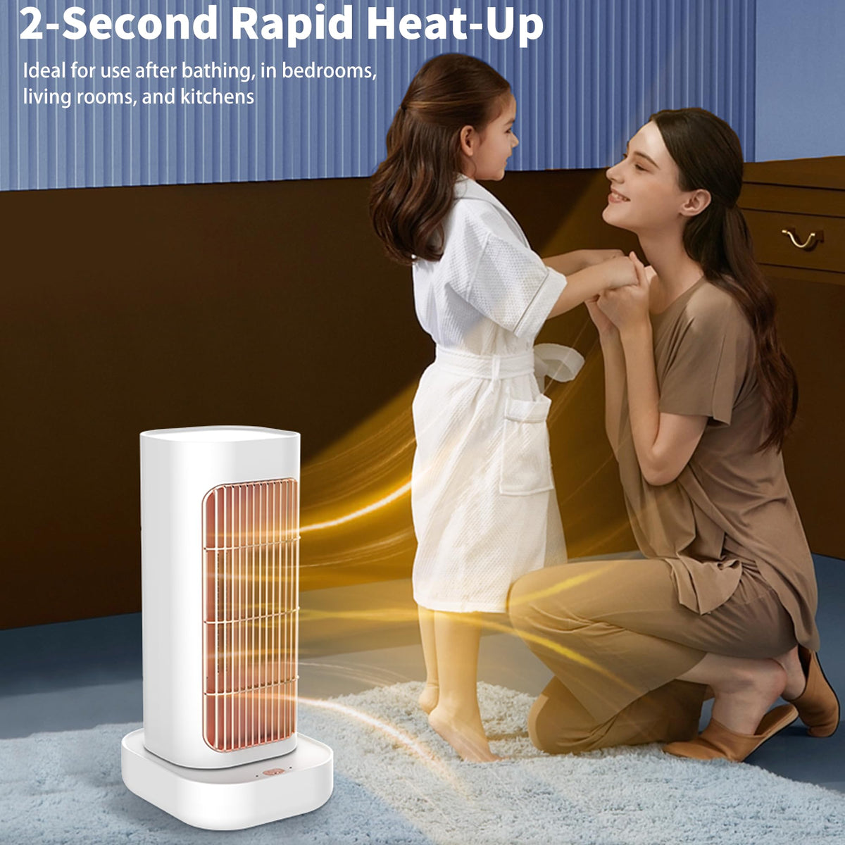 Space Heater, Small Electric Space Heaters with 90° Oscillation, Portable Space Heaters for Indoor Use, Overheat & Tip Over Protection Room Heater for Bedroom, Living room, Offices, Garage, White
