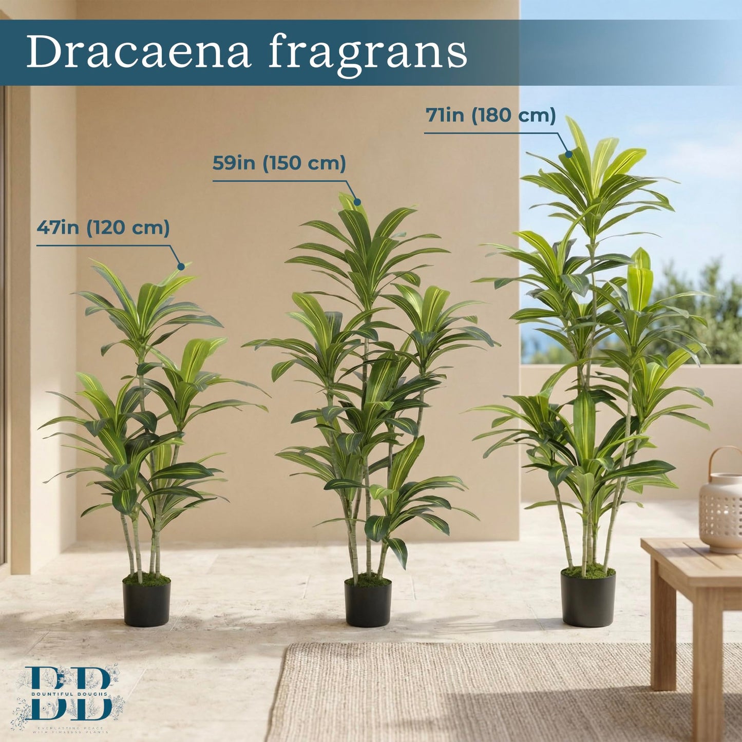 4’ (120 cm) Dracaena Artificial Tree with Small Black Pot & Moss – Lifelike Natural Look, Maintenance-Free, Indoor & Outdoor Plant for Home, Office, Balcony & Patio