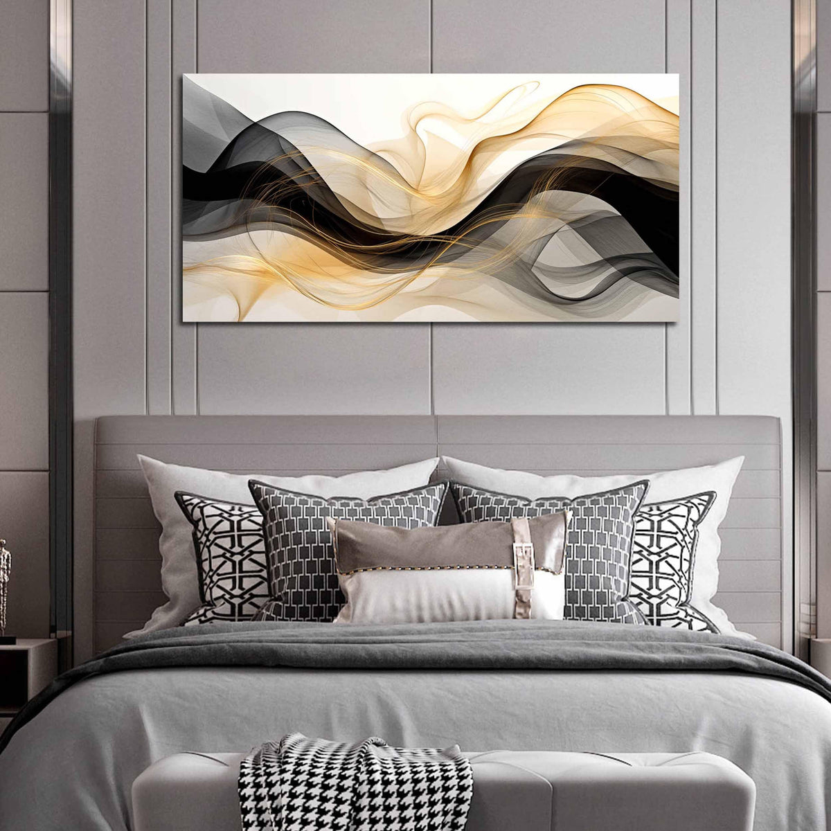 Abstract Canvas Prints Black and White Wall Art Gold Wall Decoration Artwork Decor for Bedroom Dining Room Home Office Kitchen 24x48 Modern Art Decor