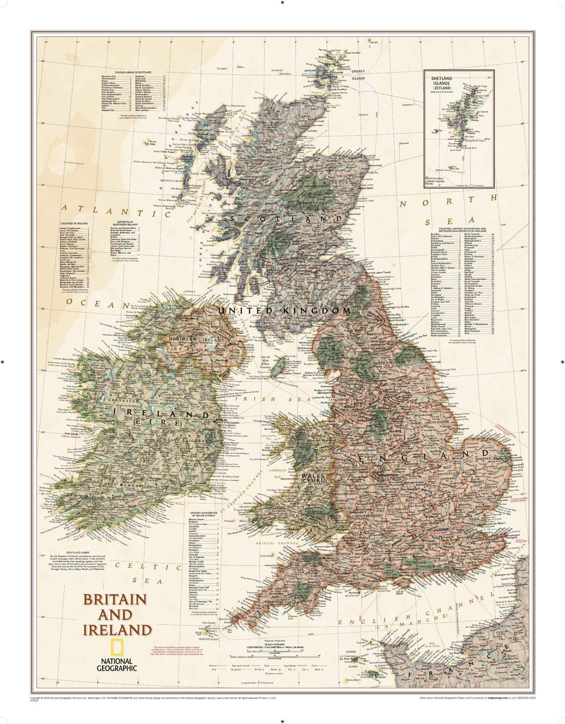 National Geographic Britain and Ireland Wall Map - Executive - Laminated (23.5 x 30.25 in) (National Geographic Reference Map)