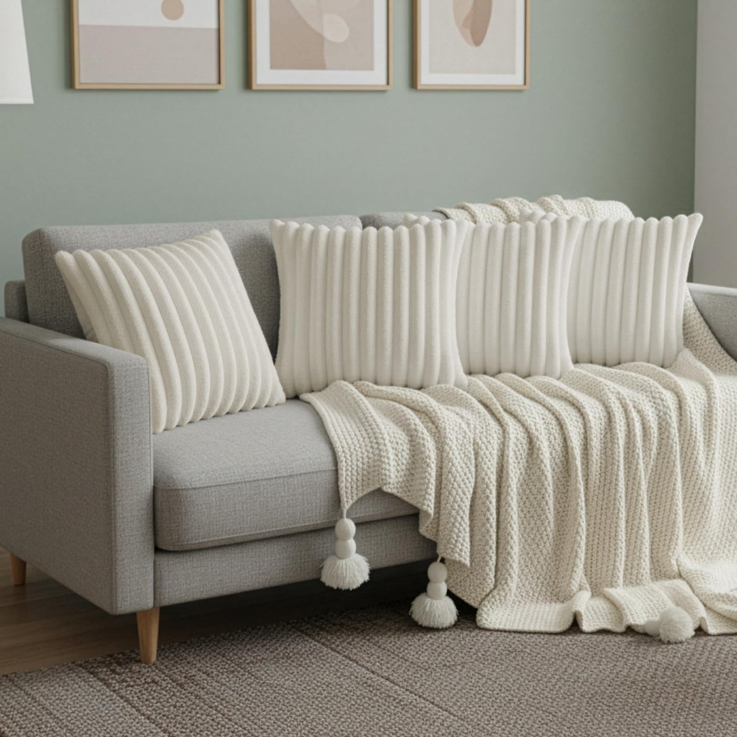 Cream White Throw Pillow Covers 18 x 18 set of 4, Cute Boho Throw Pillow Cover for Couch/Bed, Decorative Pillows Covers for Sofa/Bed, Accent Pillow Covers for Living Room, Rustic/Home/Room Decor