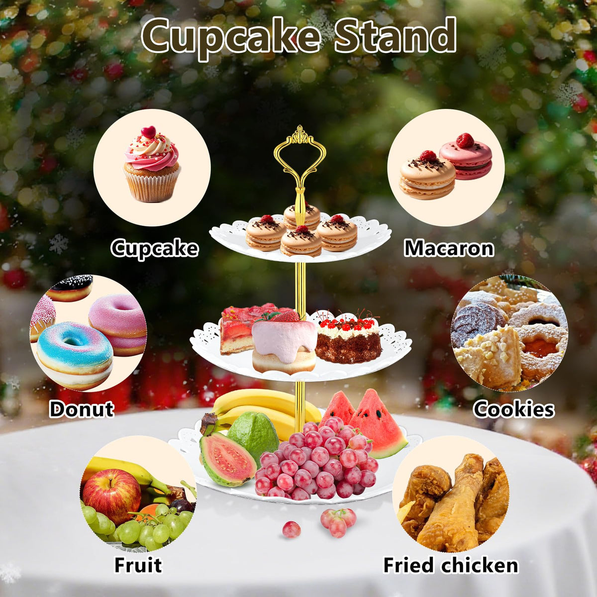 Lazycorner 10 Pcs Dessert Table Display Stands Set , with 4 Pcs 3-Tier Cupcake Stand & 6 Pcs Food Serving Tray - Cookie Tray Rack Serving Tray Cake Display Tower for Wedding Baby Shower Tea Party