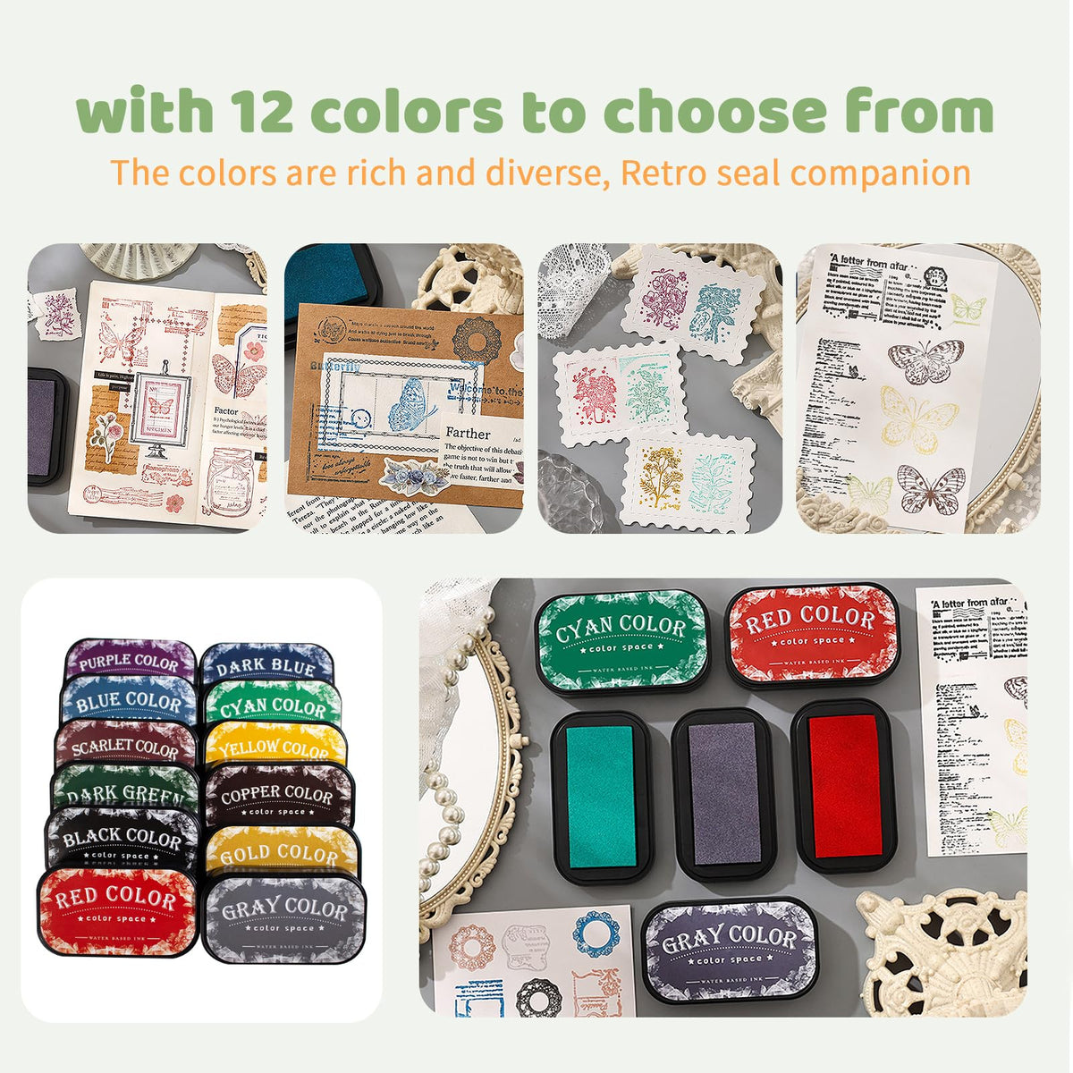 Large Finger Ink Pads for Kids Washable Craft Ink Stamp Pads,Retro12 Color DIY Clear Embossing Ink Pad for Baby Footprint Handprint,Rubber Stamps, Paper, Scrapbooking,Best Gift for Kids and Adult